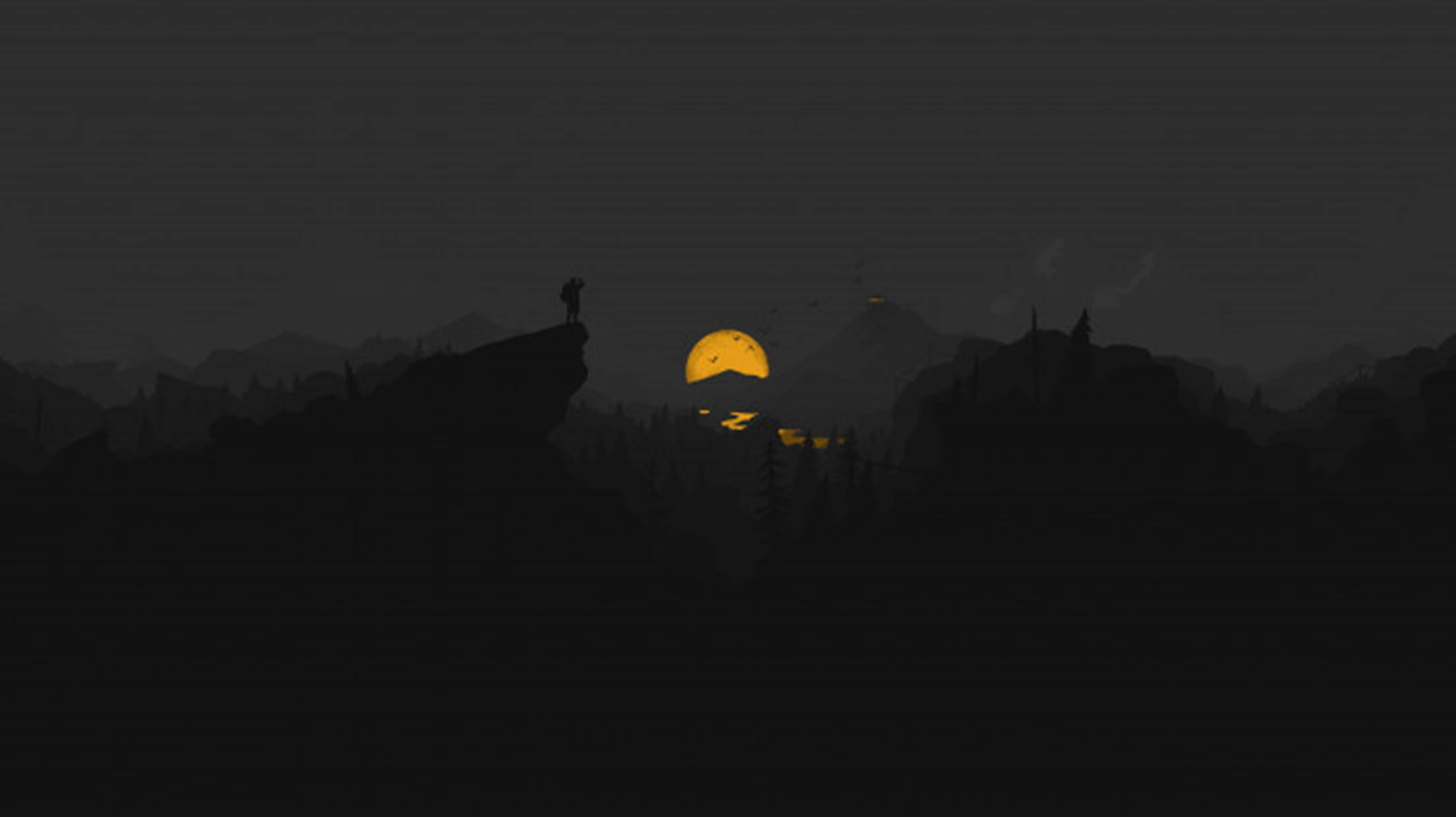 4K Firewatch, Yellow Moon River, cliff, 5K Desktop Wallpaper