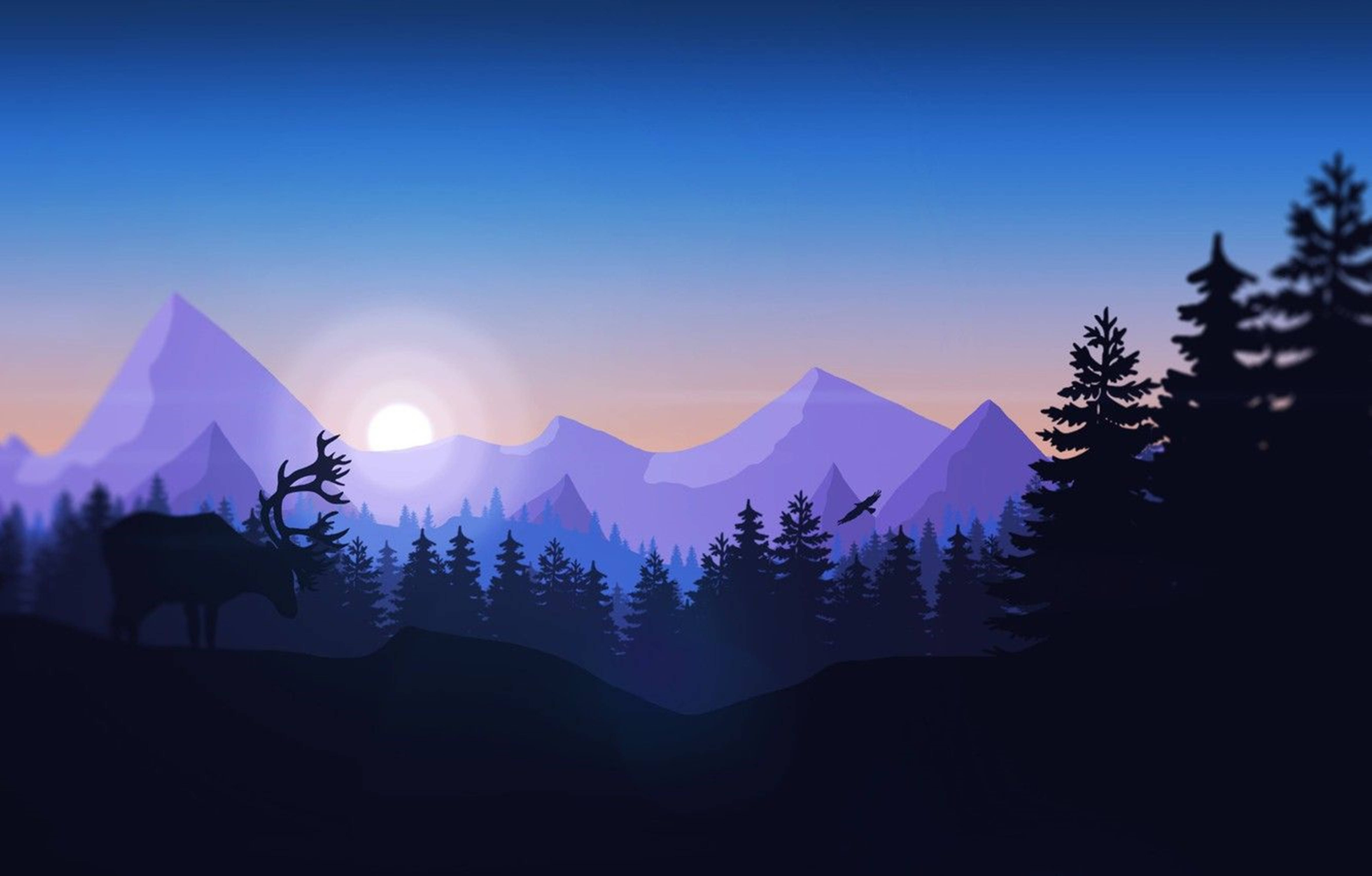 4K Firewatch, bowing deer, lavender mountains, 5K Desktop Wallpaper