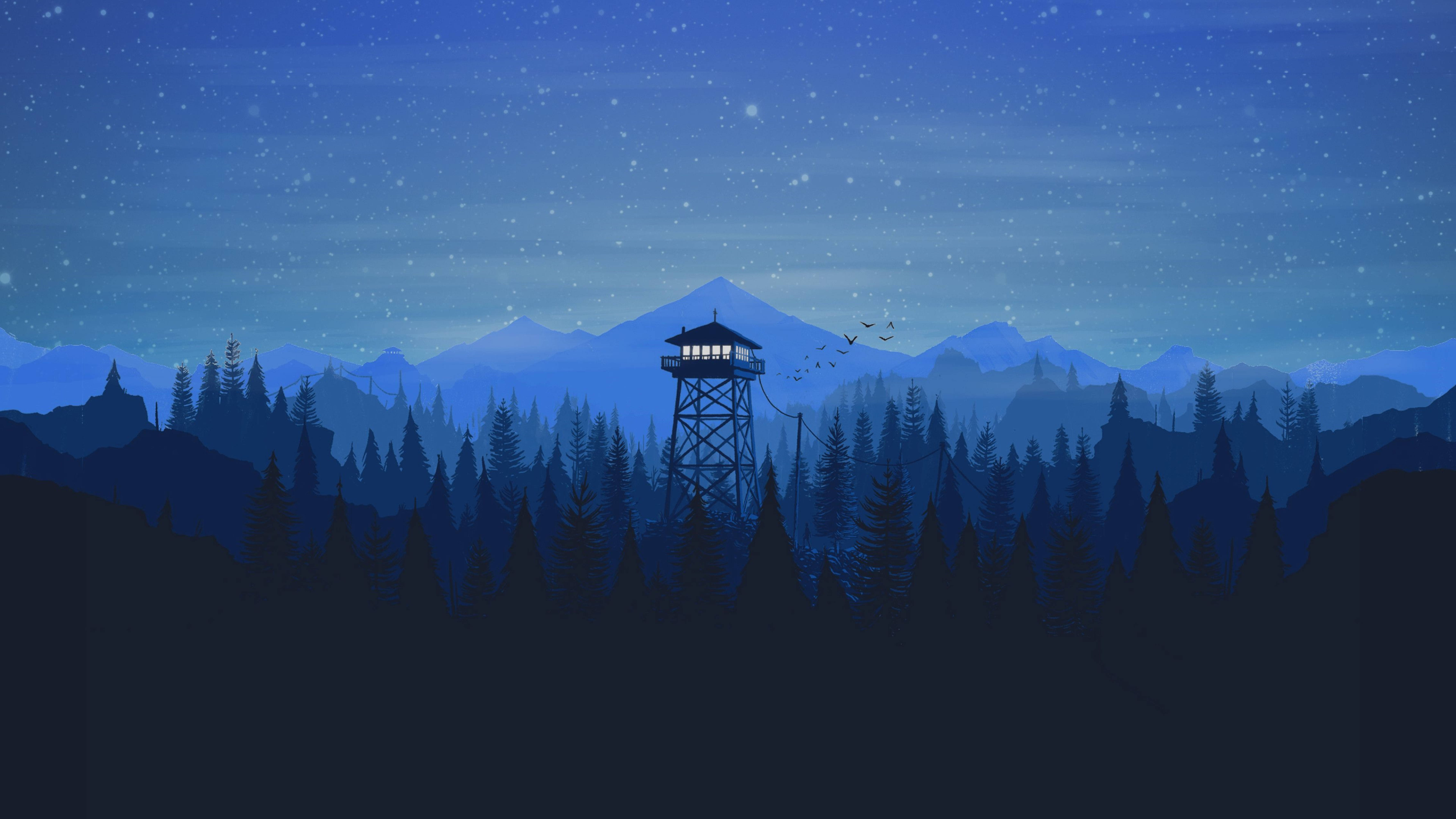 4K Firewatch, starry night sky, watchtower, 5K Desktop Wallpaper