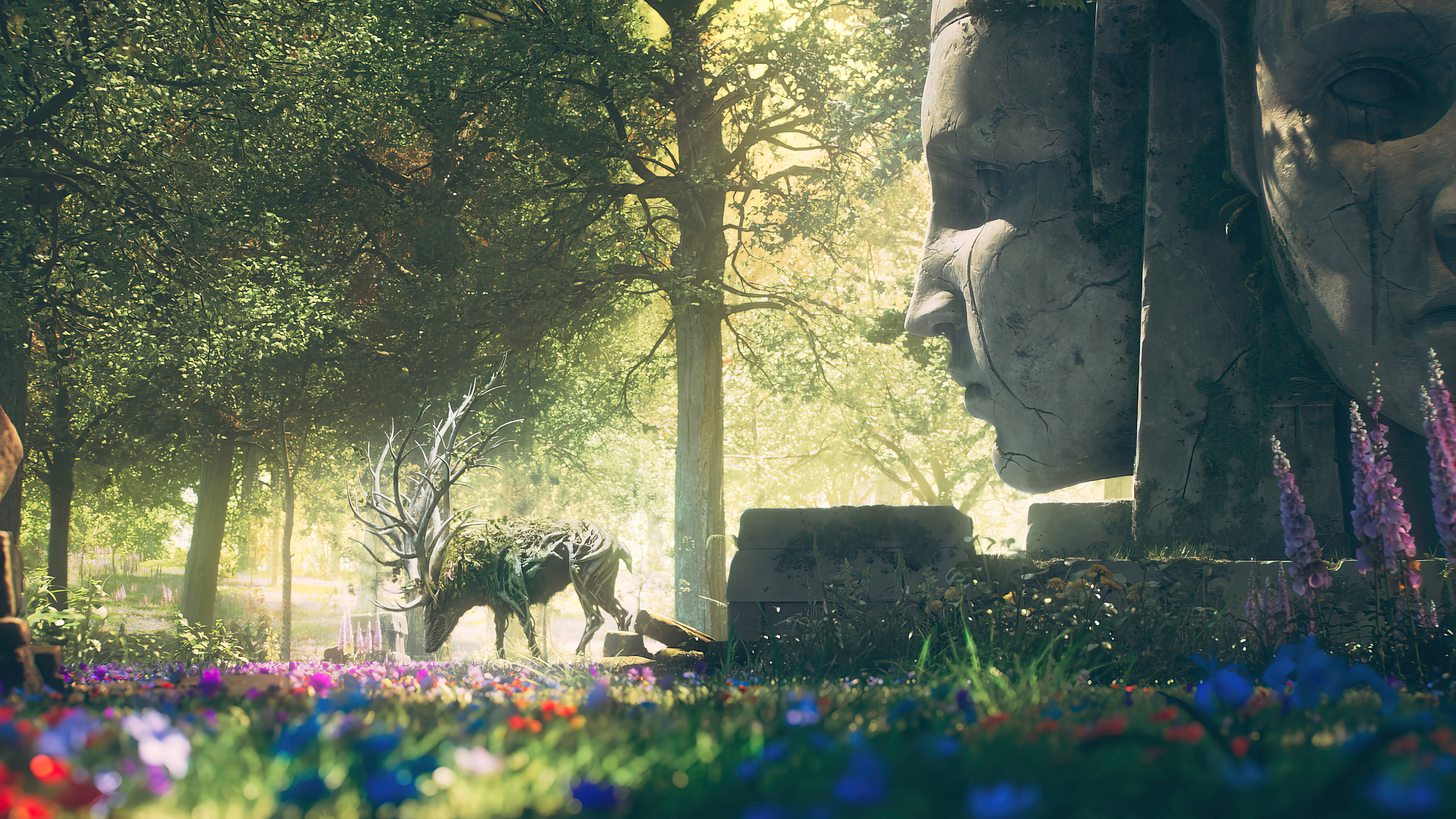 4K UHD Fantasy Forest, mystical forest, sunlight filtering through trees, 4K Desktop Wallpaper