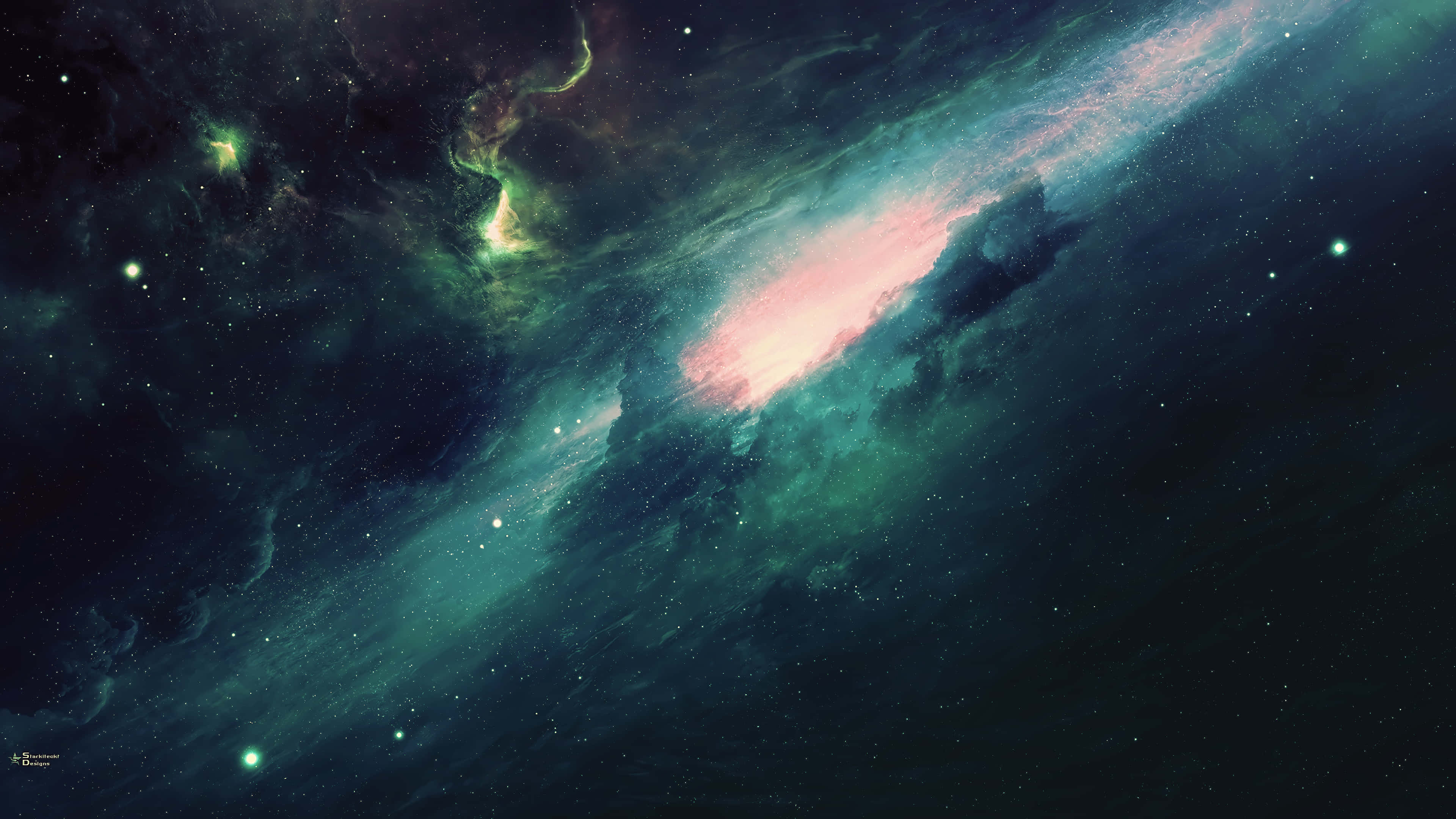 4K Galaxy, teal pink, green gas clouds, 4K Desktop Wallpaper
