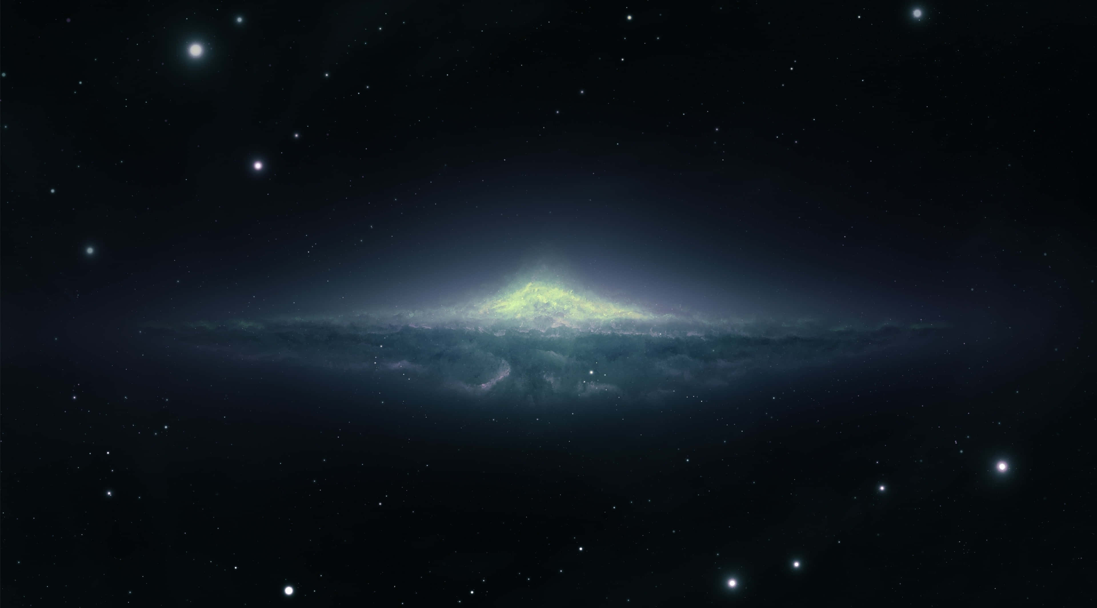 4K Galaxy, glowing green galaxy, swirling cosmic dust, 4K Desktop Wallpaper