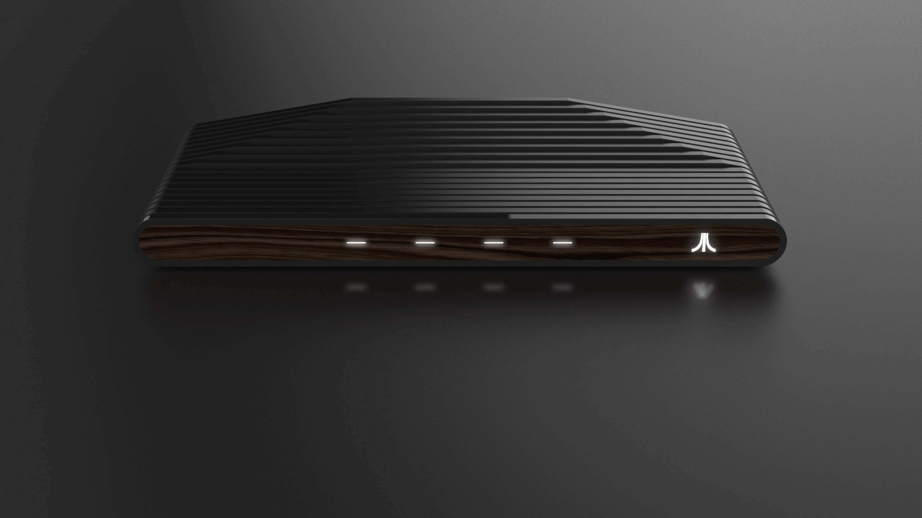 4K Gaming Consoles, sleek black, wood grain, 4K Desktop Wallpaper