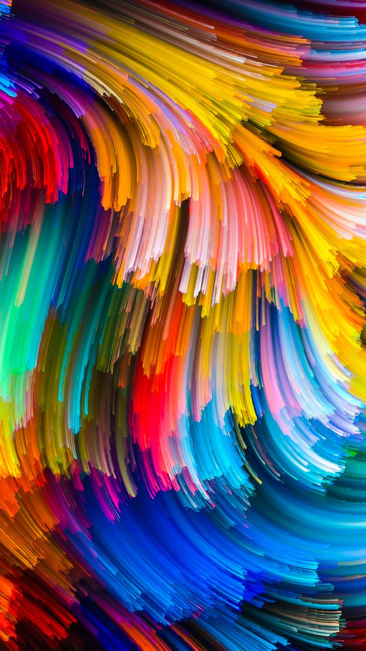 abstract paint strands, rainbow colors, fluid abstract motion, Full HD Phone Wallpaper