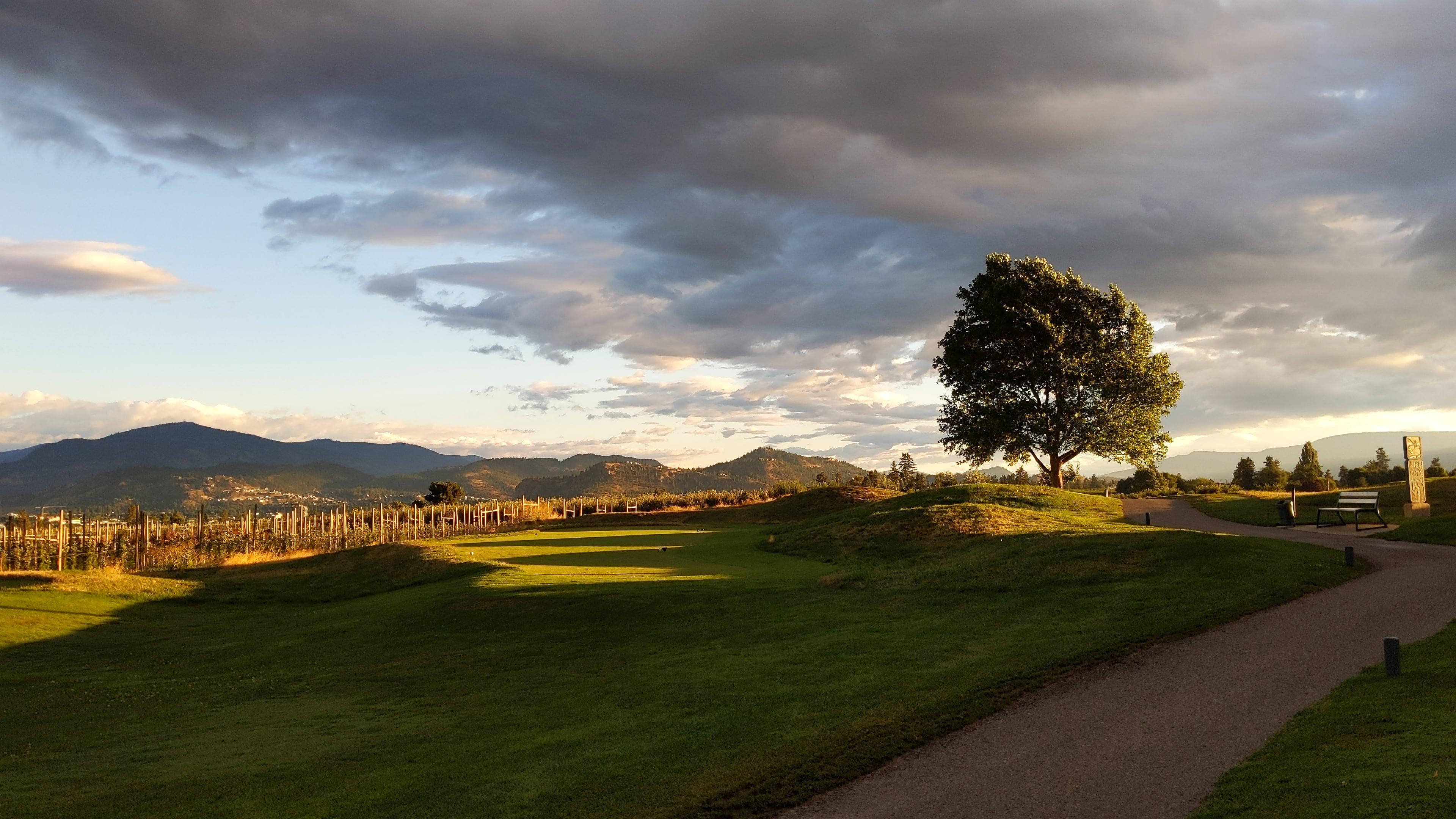4K Golf Course, walkway, golden sunset light, 4K Desktop Wallpaper