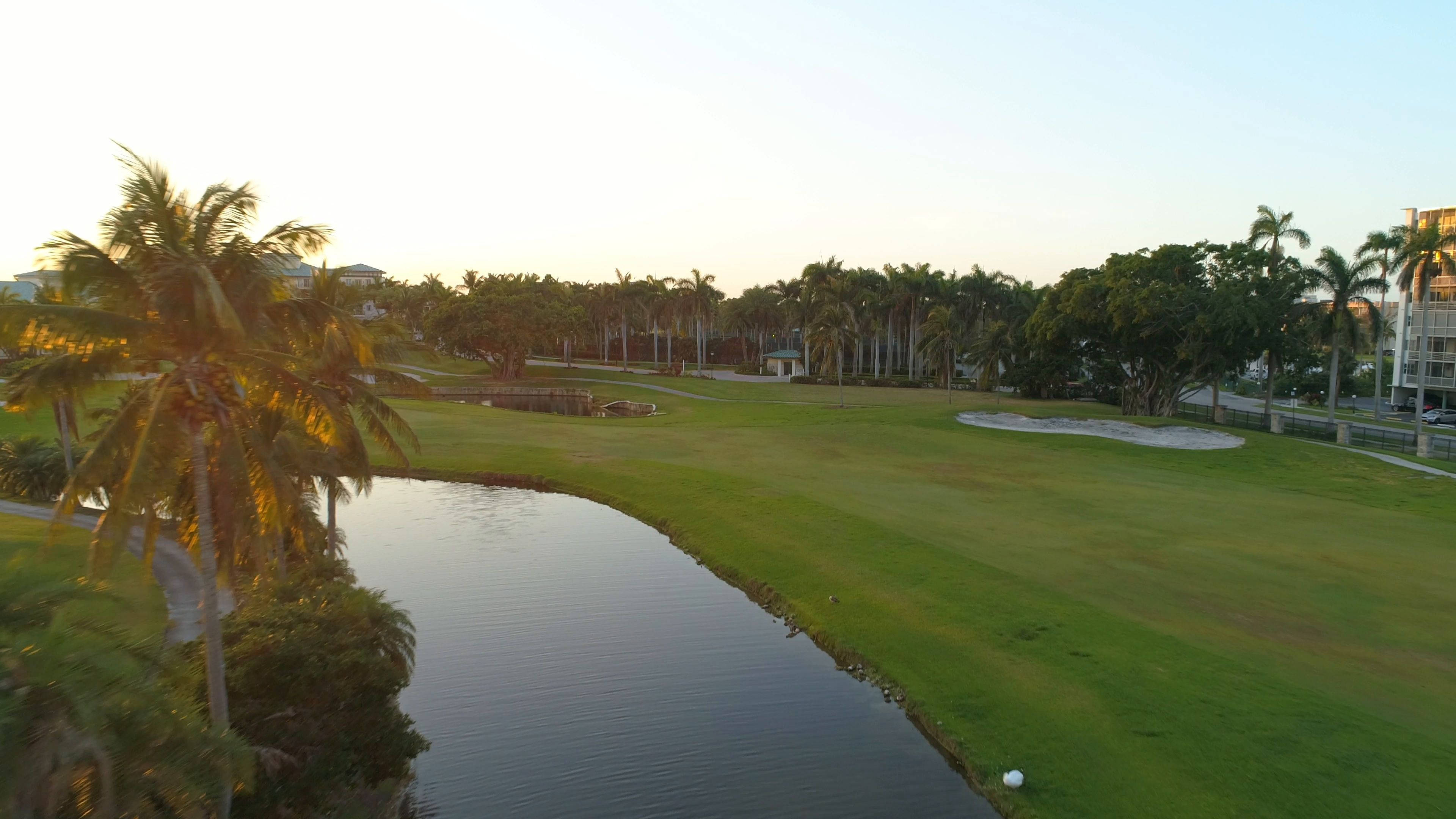 4K Golf Course, pond, sunset, 4K Desktop Wallpaper
