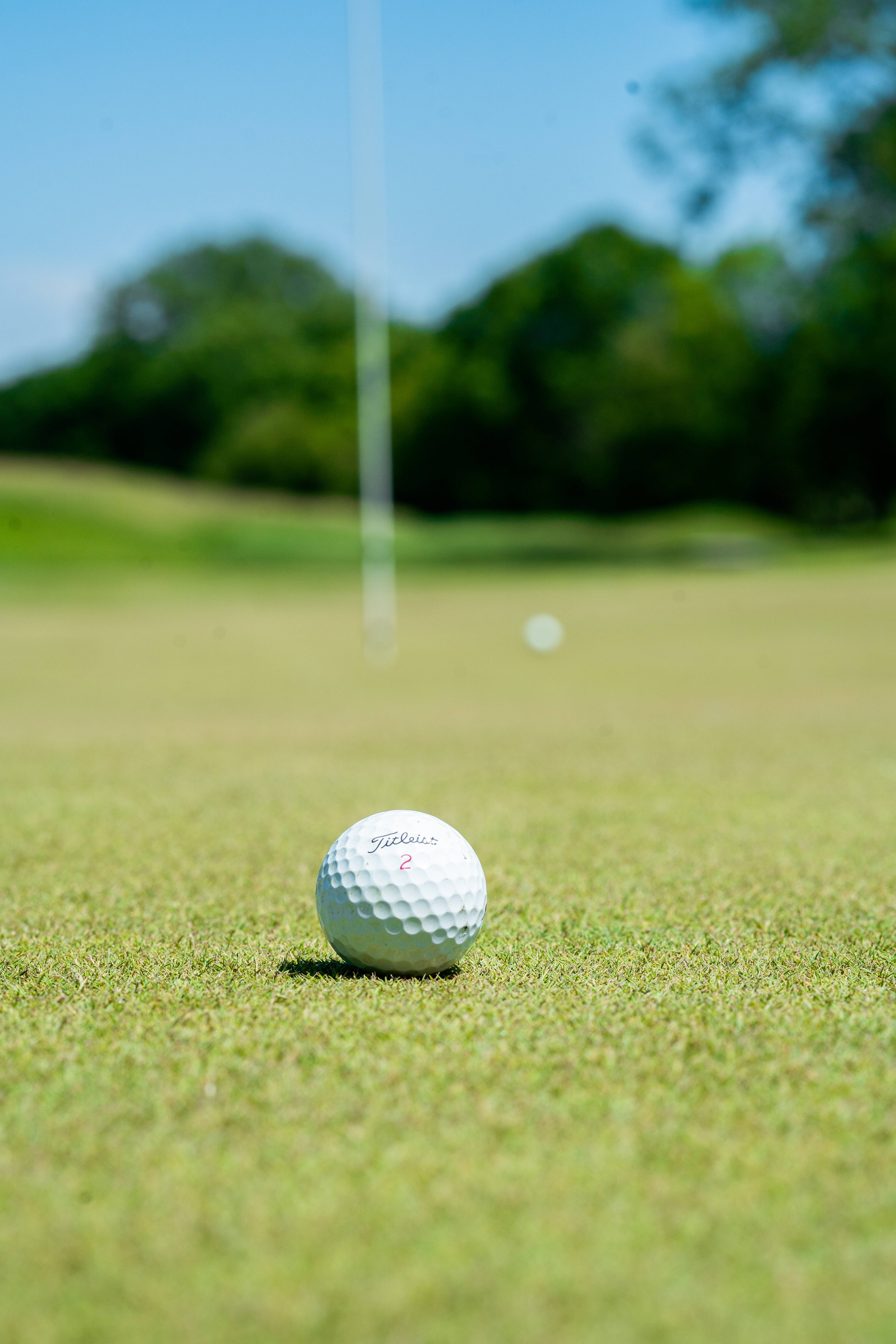 golf ball, golf course grass, flagstick, 5K Phone Wallpaper