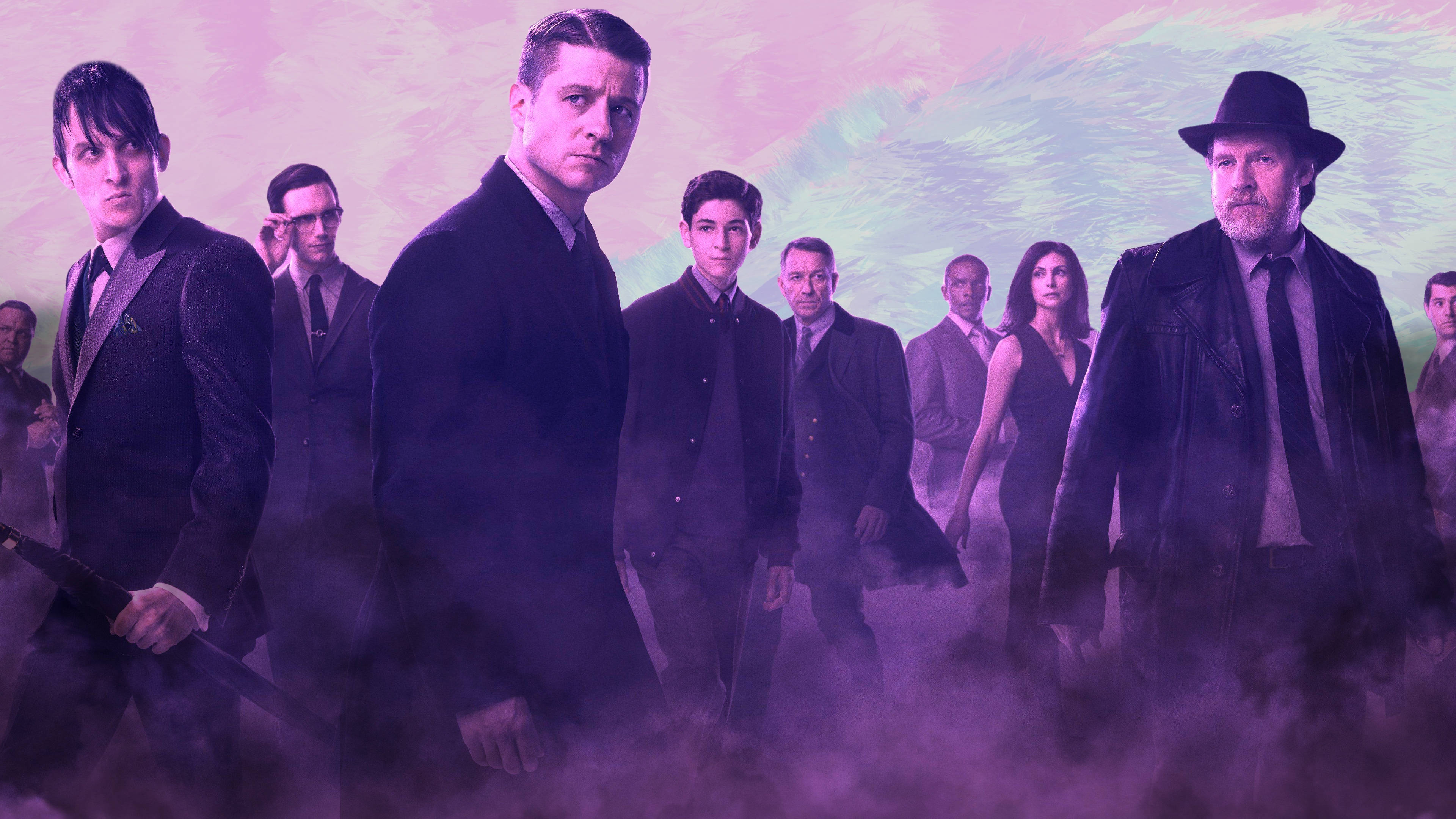4K Gotham, purple light, surreal pastel sky, 4K Desktop Wallpaper