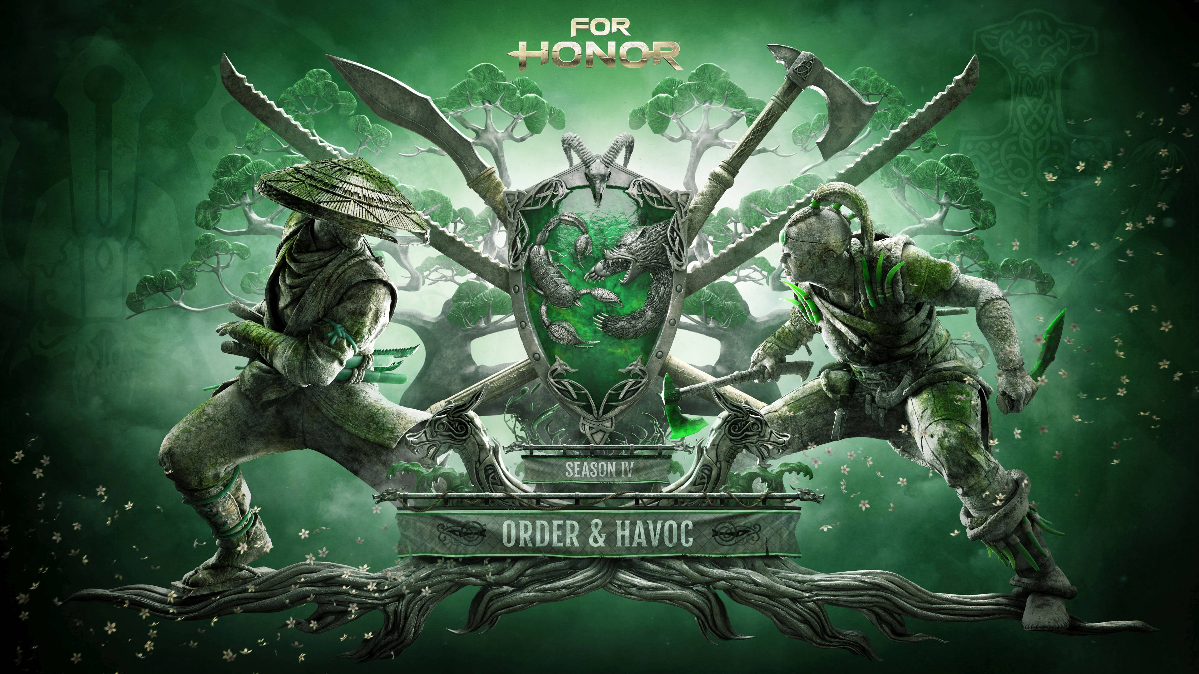 Honor Video Game, glowing green shield, mystical forest, 4K Desktop Wallpaper