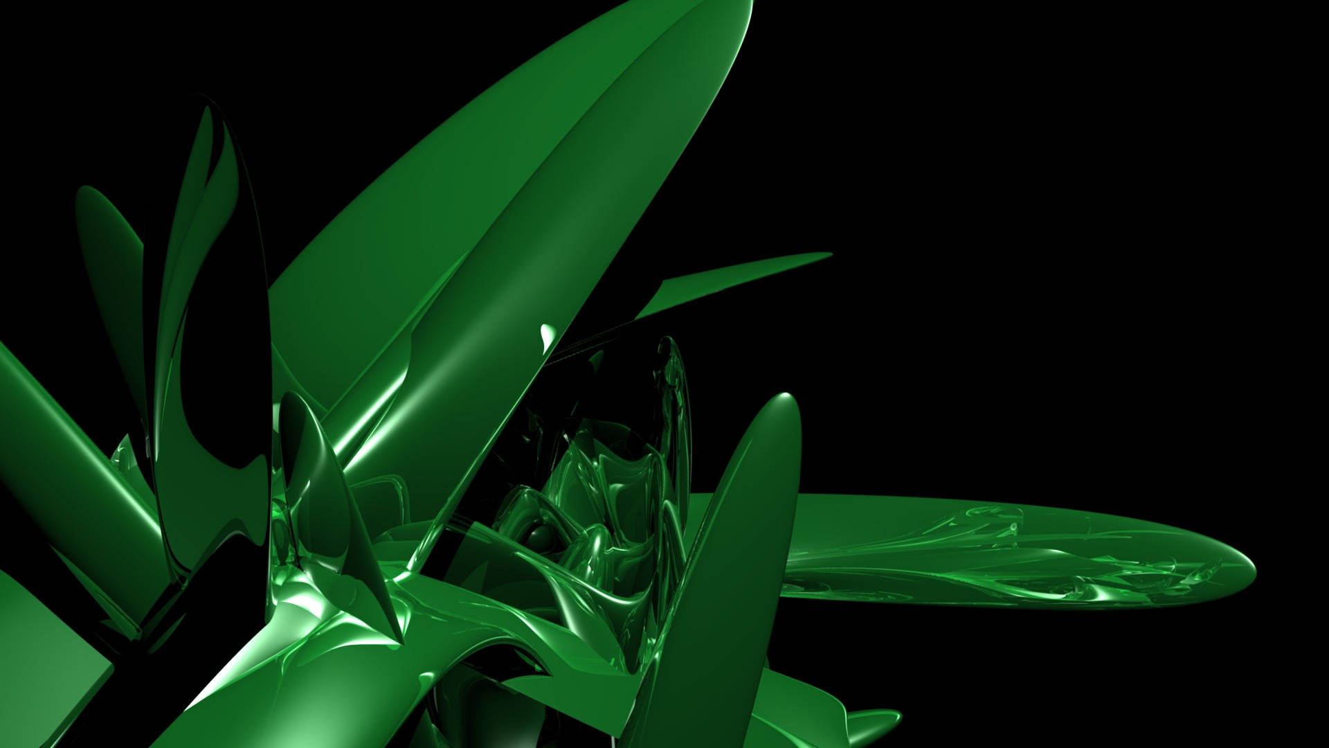 emerald green, abstract metallic forms, black void, Full HD Desktop Wallpaper