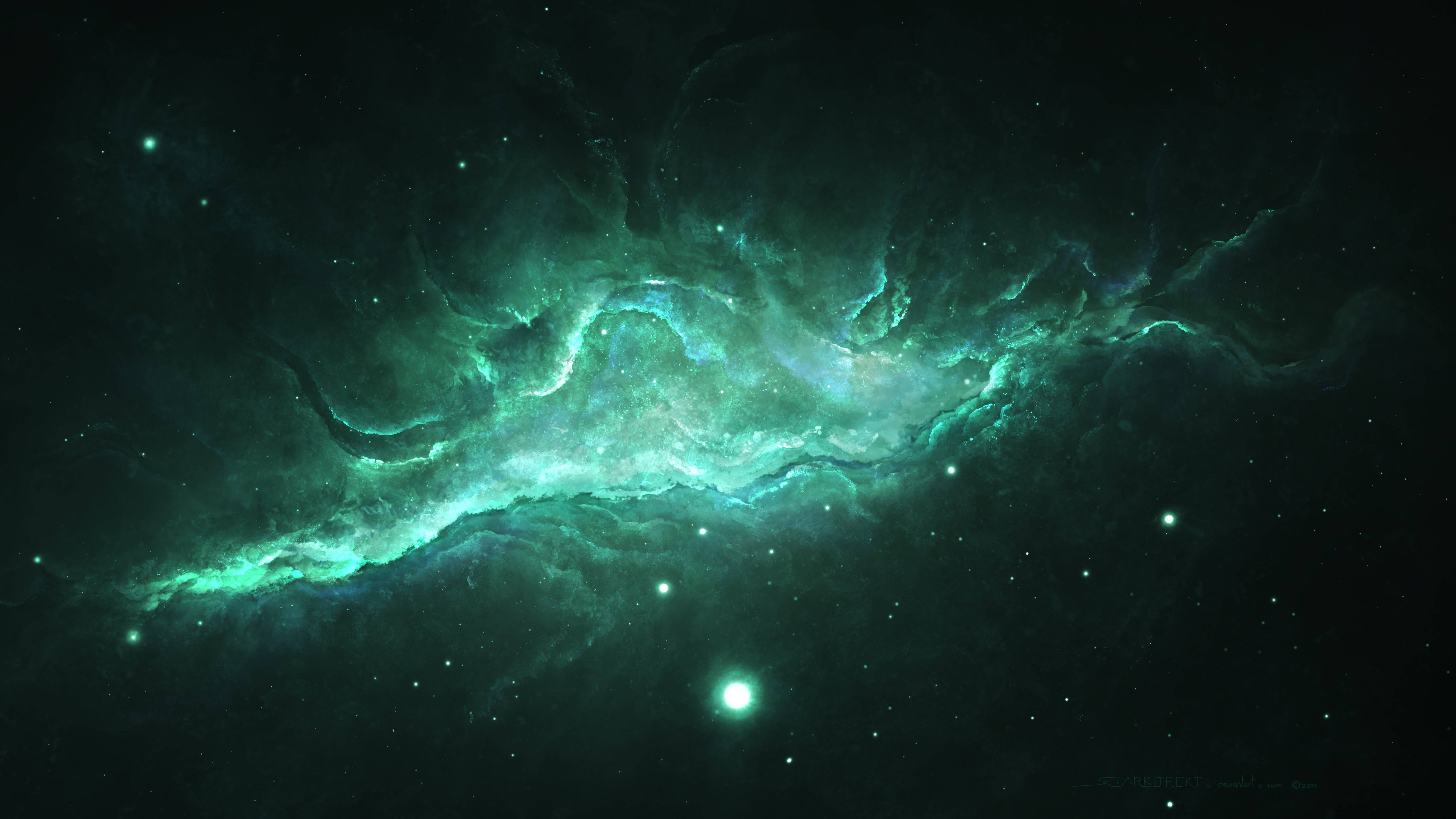 Green Nebula, teal nebula, deep space, 5K Desktop Wallpaper