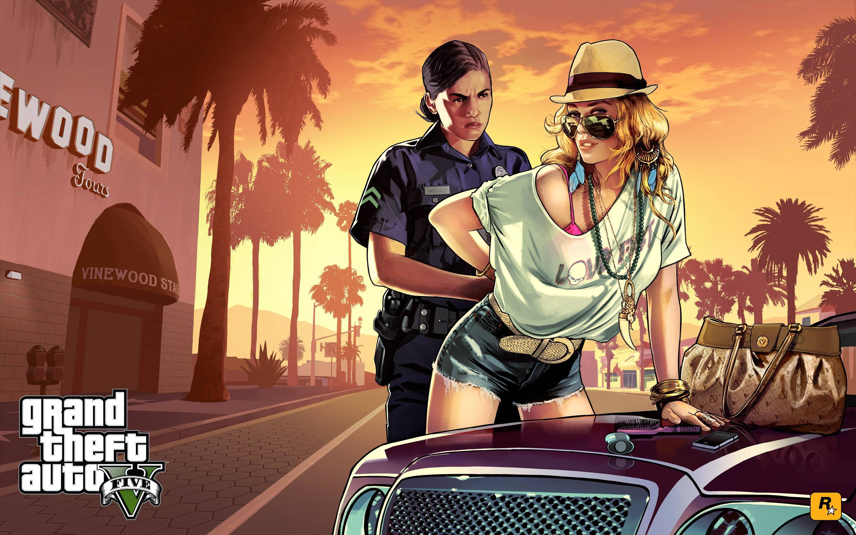 4K GTA 5, policewoman, girl, 2K Desktop Wallpaper
