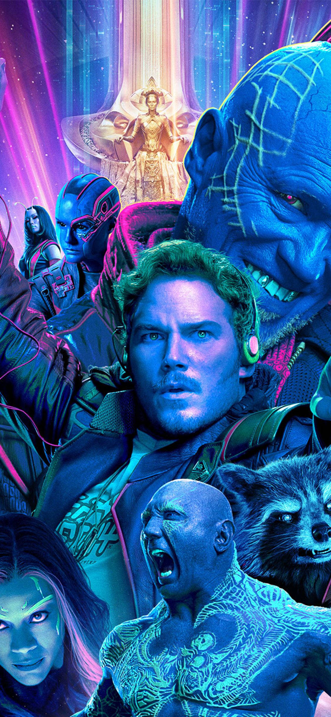 Guardians Of The Galaxy, glowing blue and purple hues, radiant golden throne, Full HD Phone Wallpaper