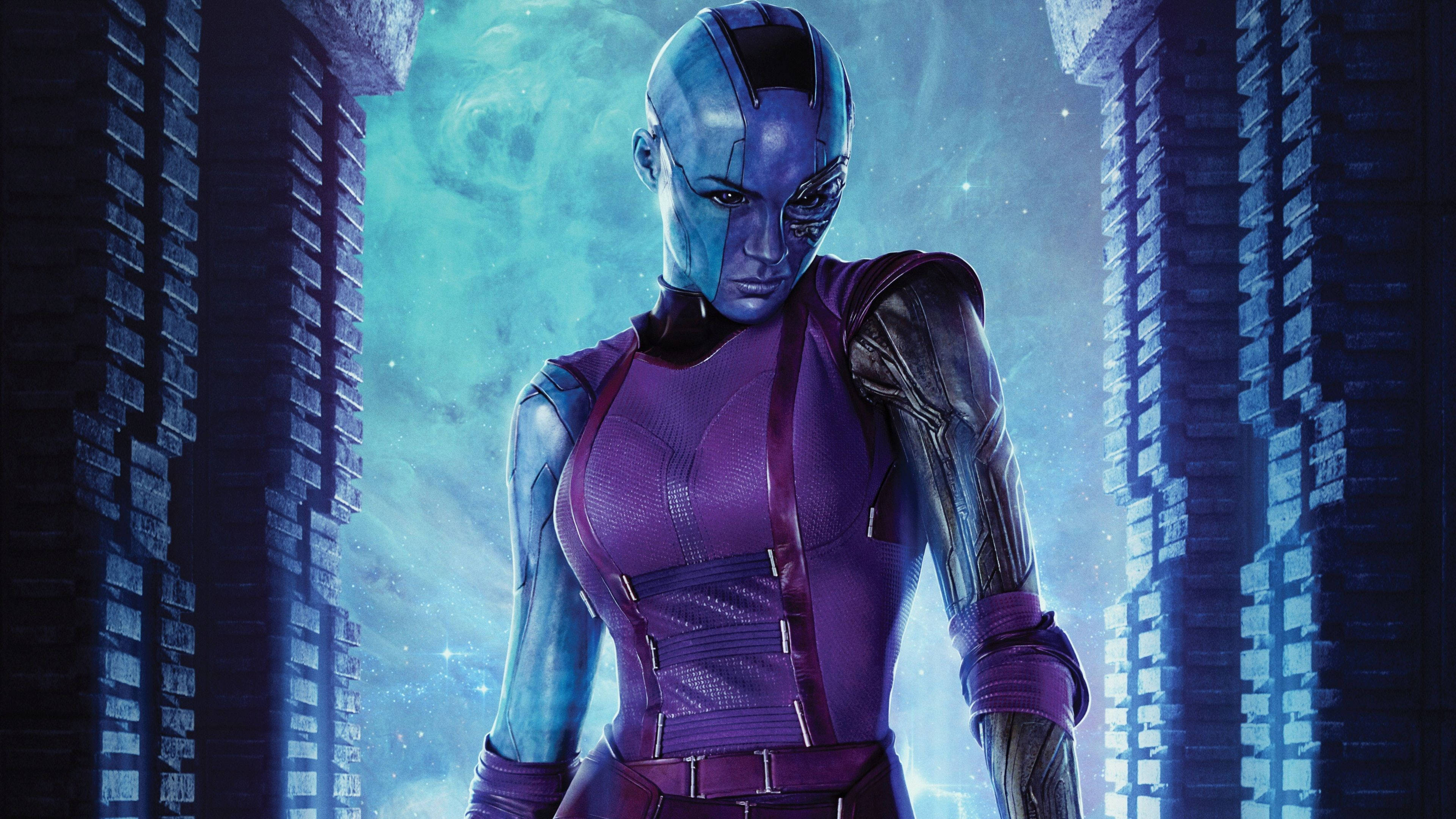 Guardians of the Galaxy, blue-skinned alien warrior, purple armor, 4K Desktop Wallpaper