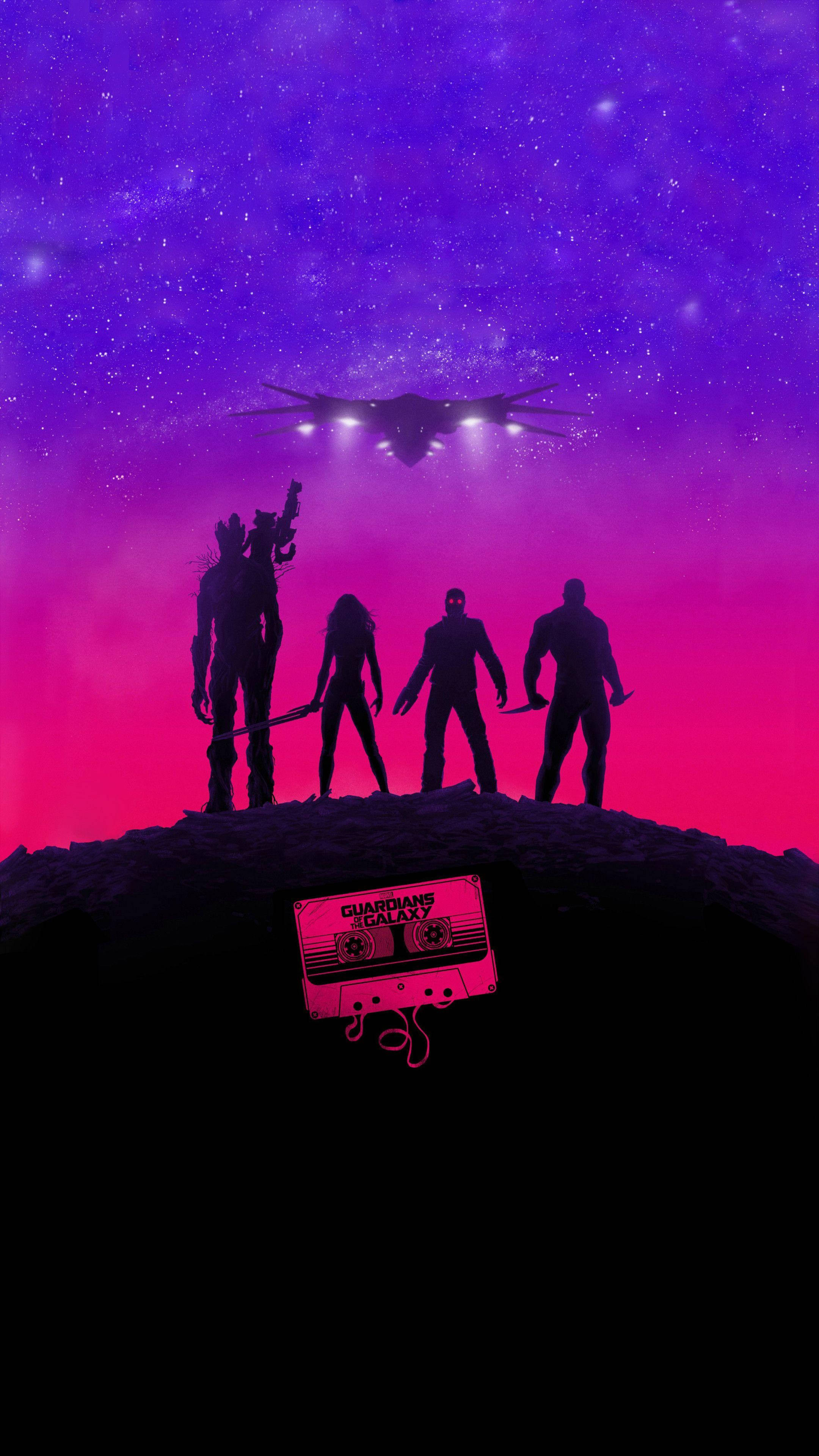 Guardians of the Galaxy, rocky peak, vibrant purple and pink starry sky, 4K Phone Wallpaper