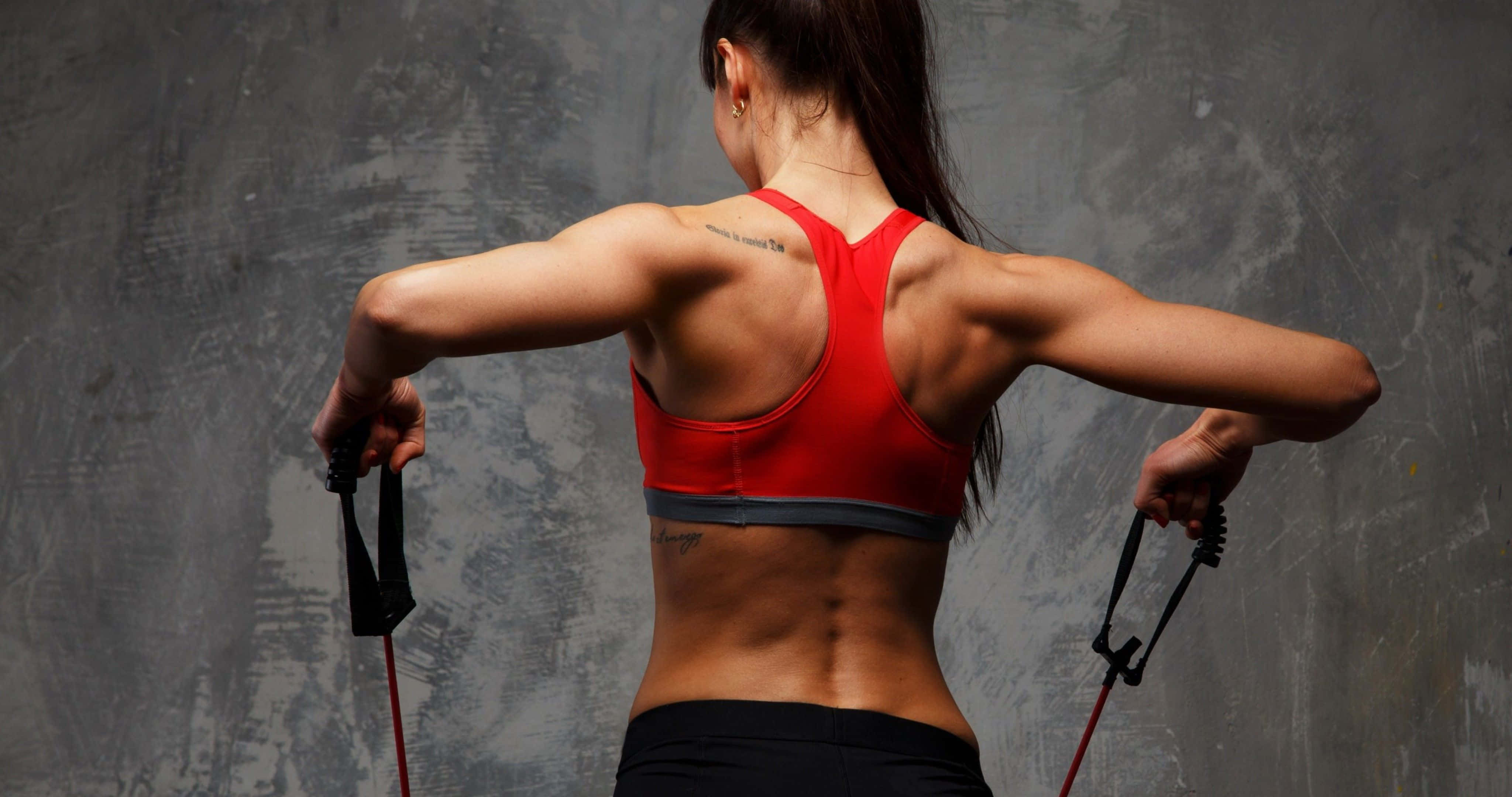 4K Gym, red sports bra, resistance bands, 4K Desktop Wallpaper