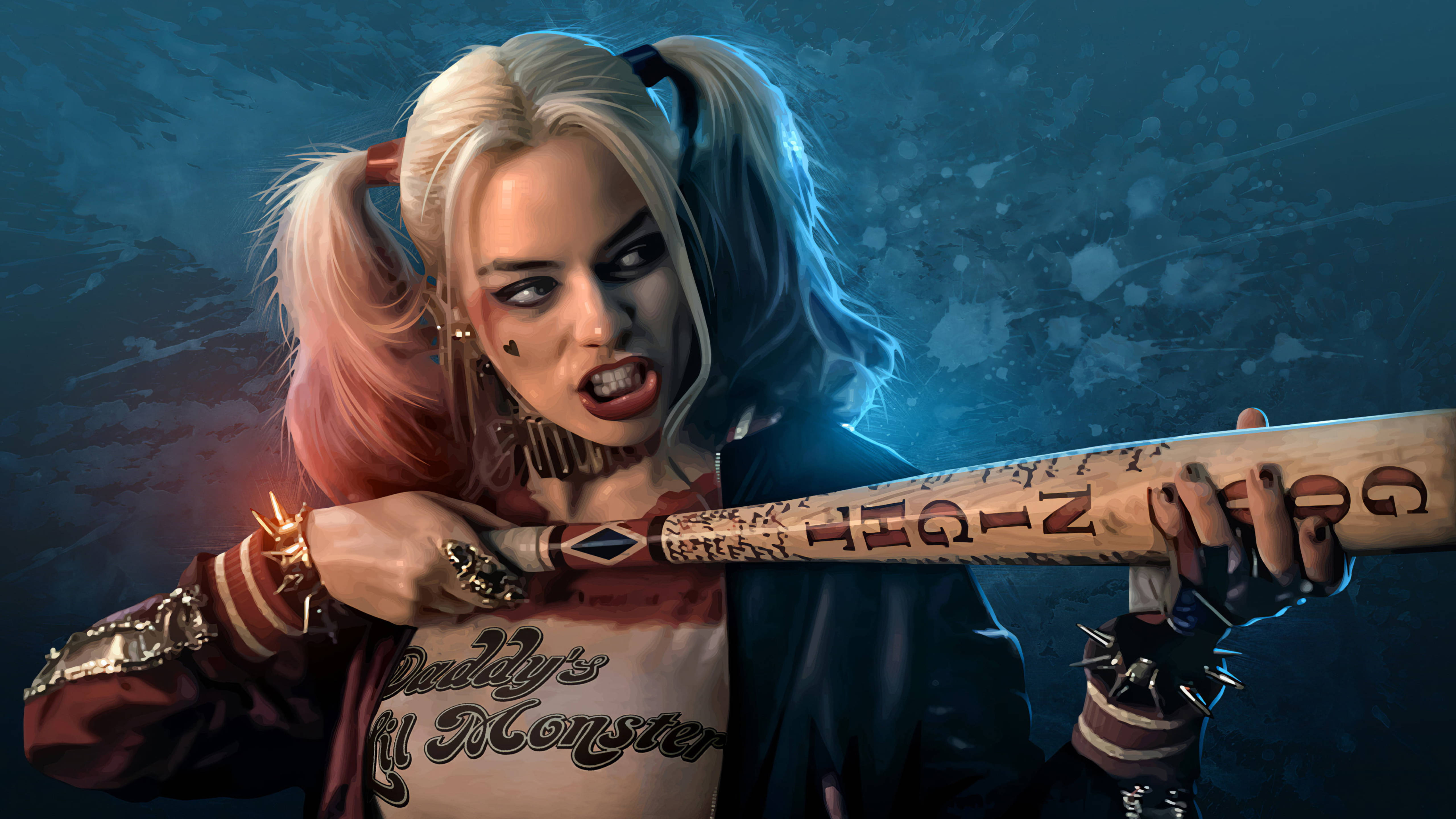 Harley Quinn, 4K, graffiti-covered baseball bat, 5K Desktop Wallpaper