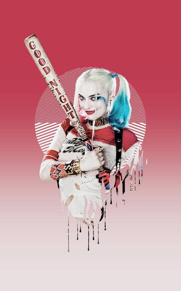 Harley Quinn, baseball bat, GOOD NIGHT text, SD Phone Wallpaper