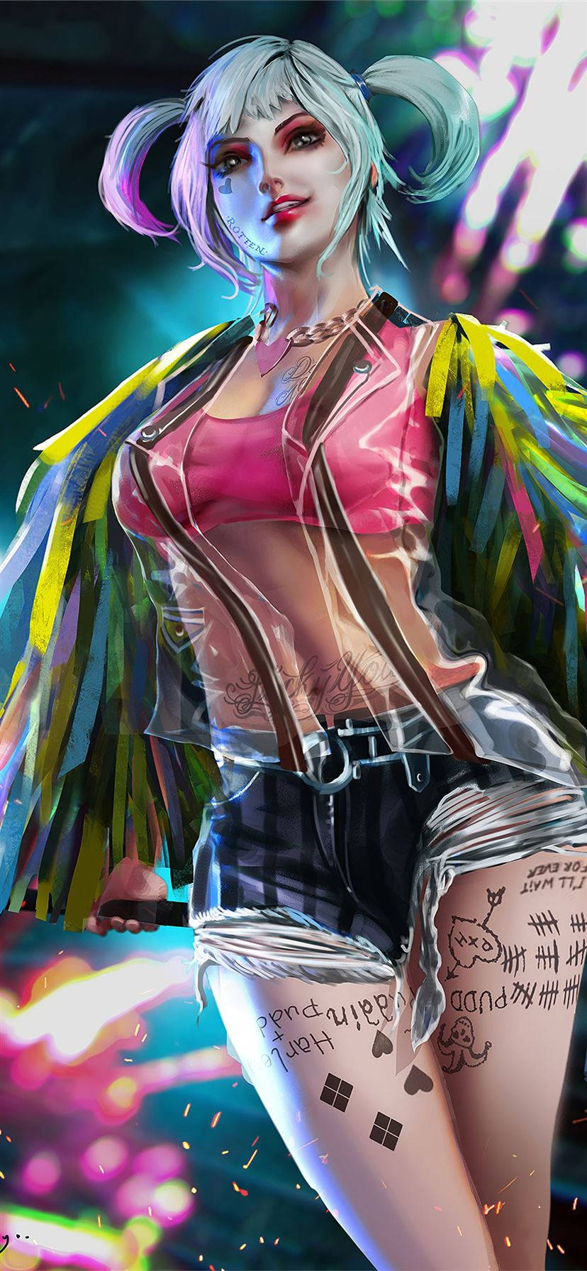 Harley Quinn, pastel hair, tattoos, HD Phone Wallpaper