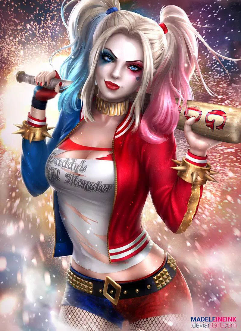 Harley Quinn, red and blue jacket, baseball bat, SD Phone Wallpaper