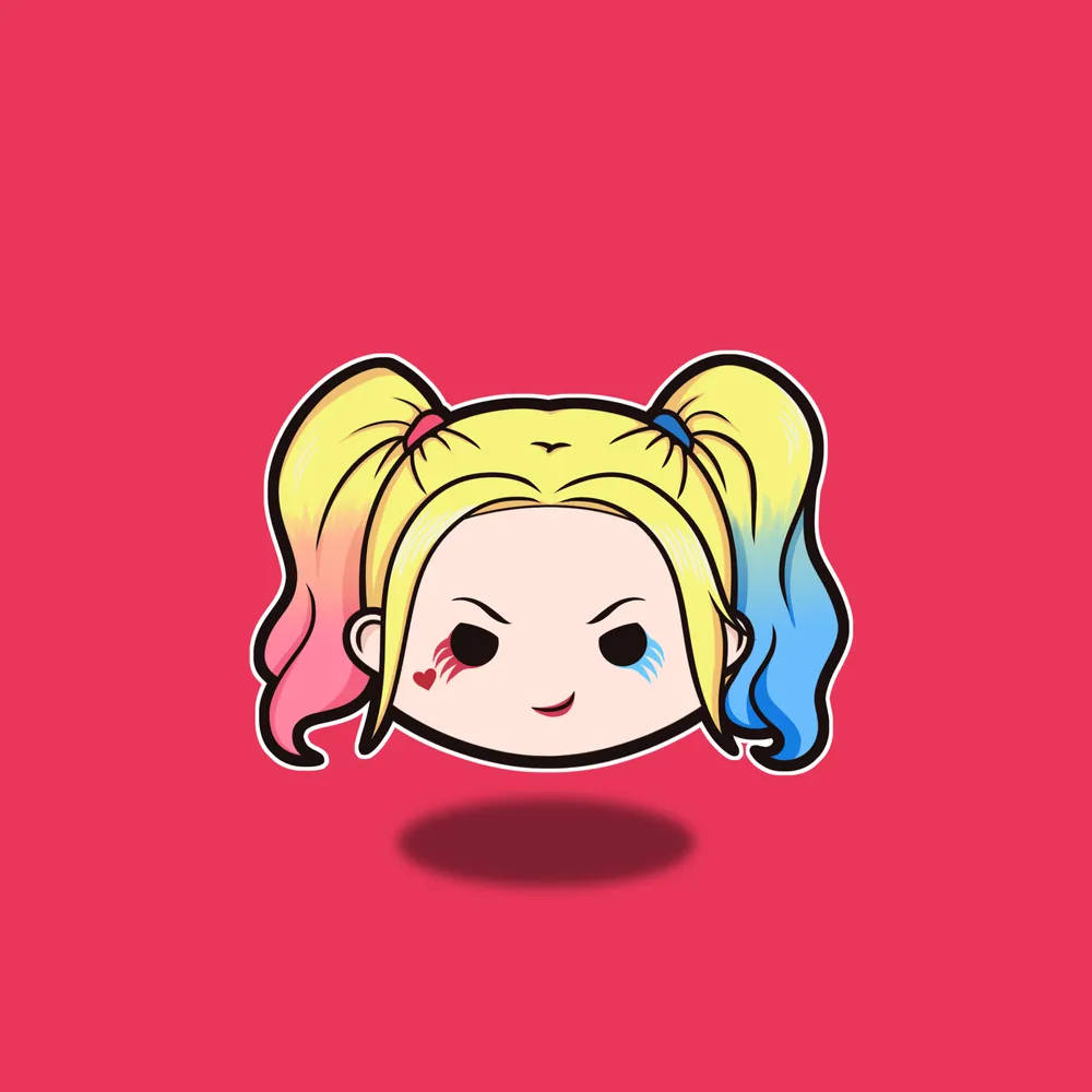 Harley Quinn, chibi-style, rainbow pigtails, SD Desktop Wallpaper