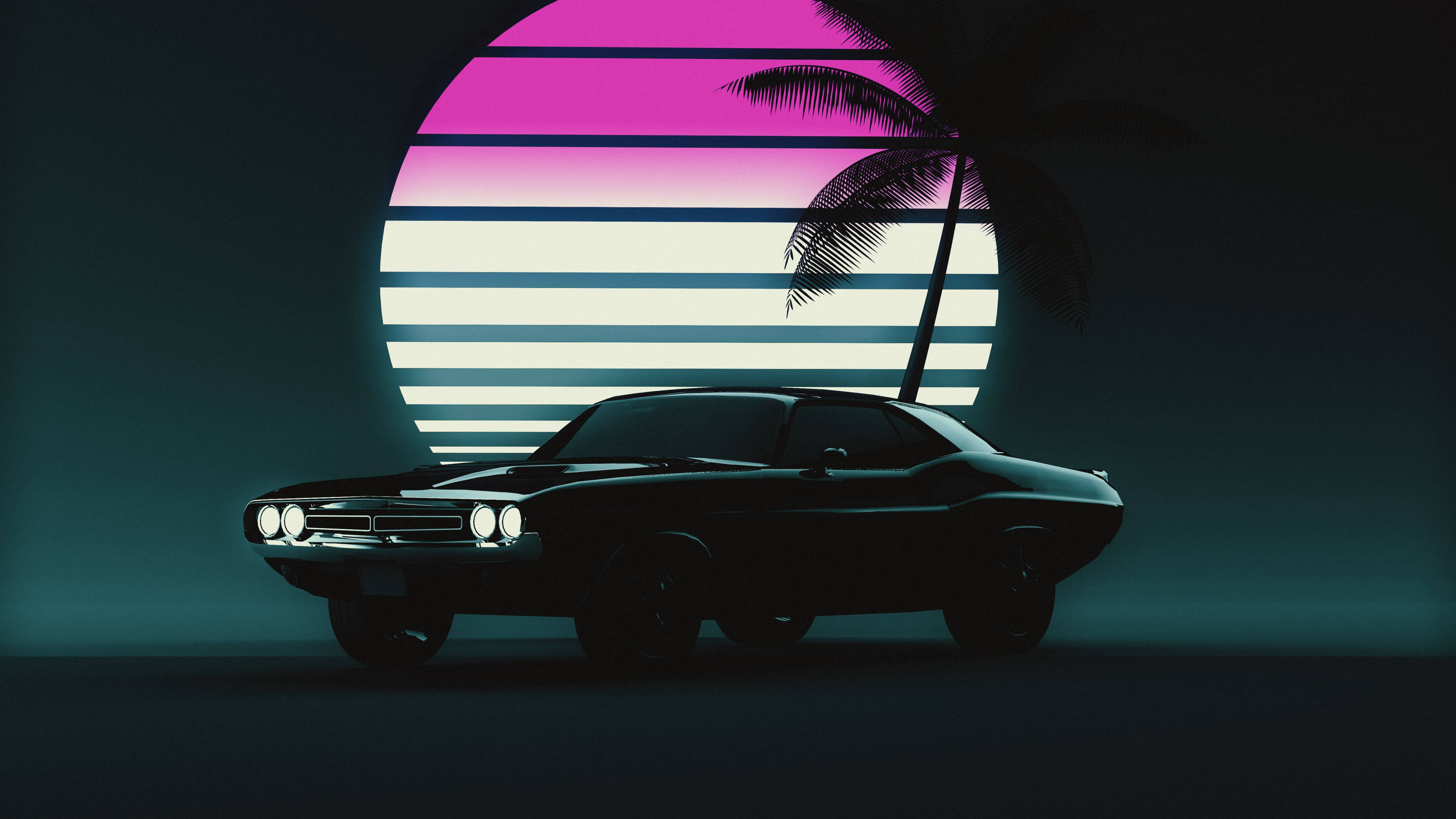 vaporwave aesthetic, 4K laptop, muscle car, 4K Desktop Wallpaper