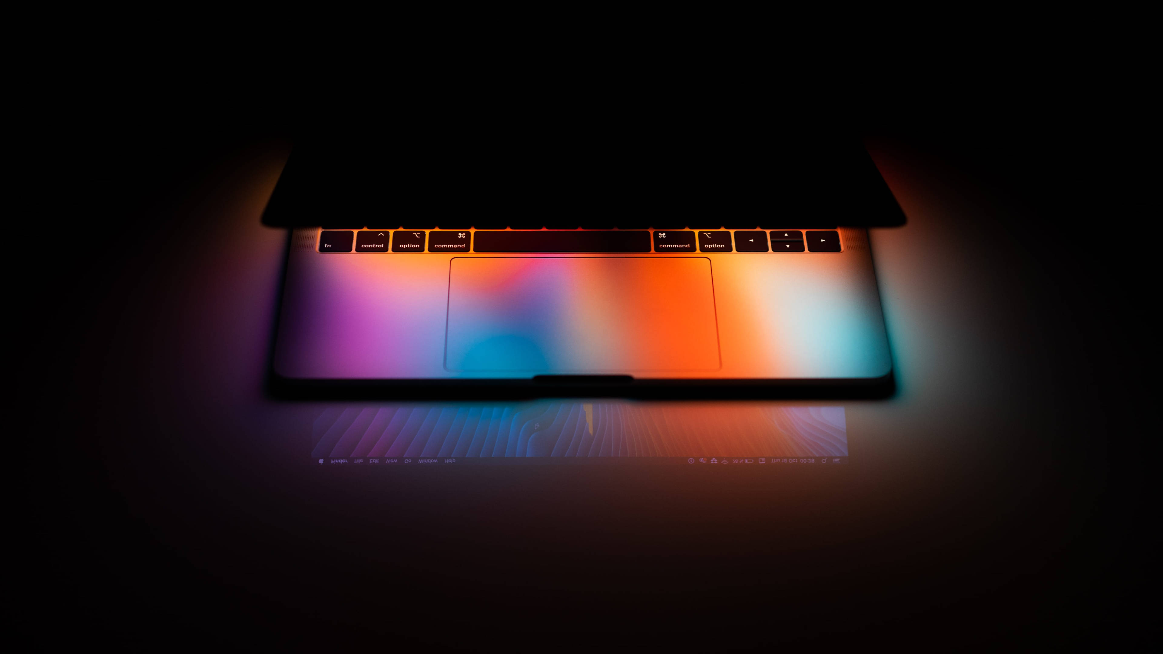 4K HD Laptop, rainbow hues, pitch-black background, 4K Desktop Wallpaper