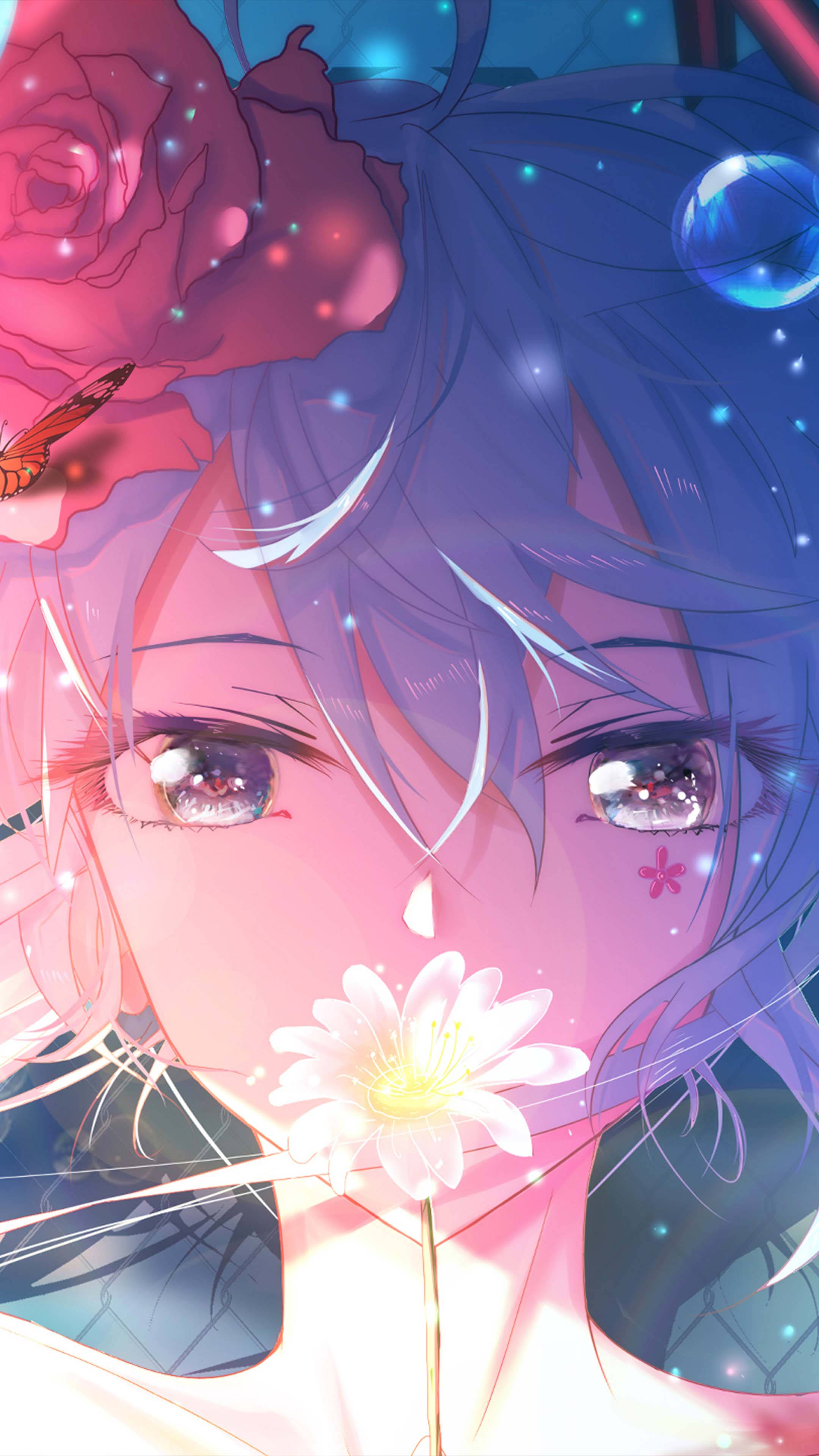 anime girl, purple hair, sparkling eyes, 4K Phone Wallpaper