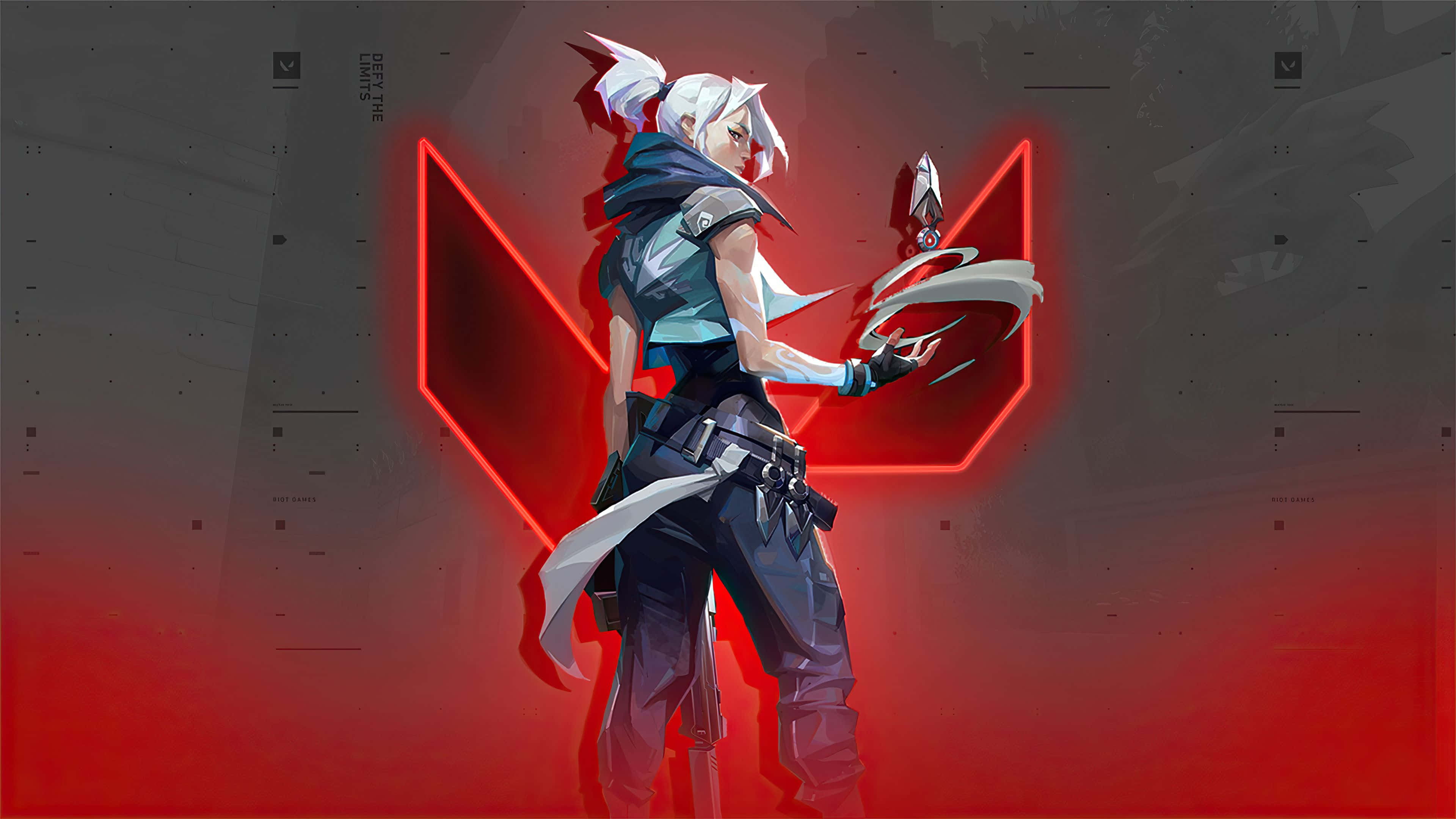 4K HD Valorant, white-haired anime character, tactical gear, 4K Desktop Wallpaper