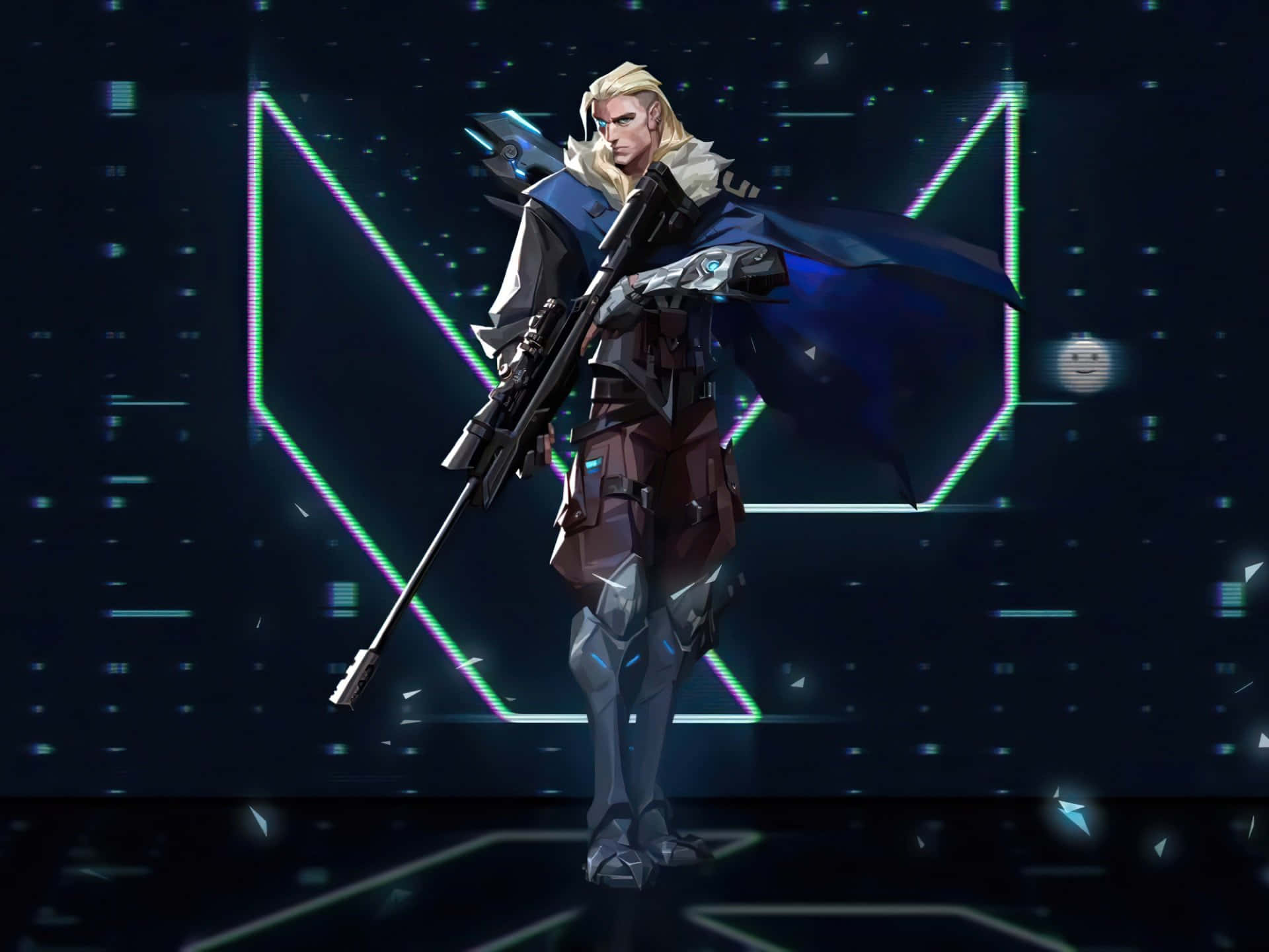 female character, rifle, neon background, Full HD Desktop Wallpaper