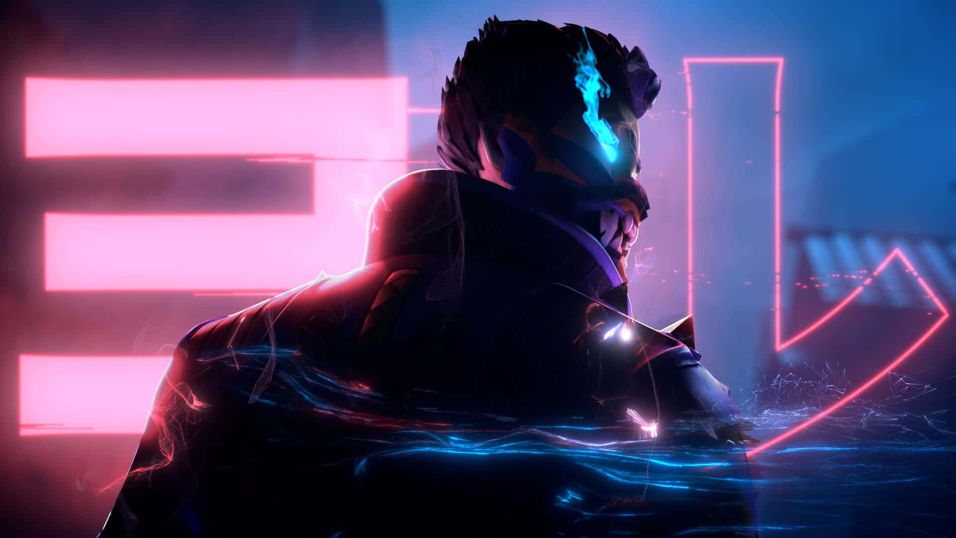 4K HD Valorant, cyberpunk figure, glowing blue face, Full HD Desktop Wallpaper