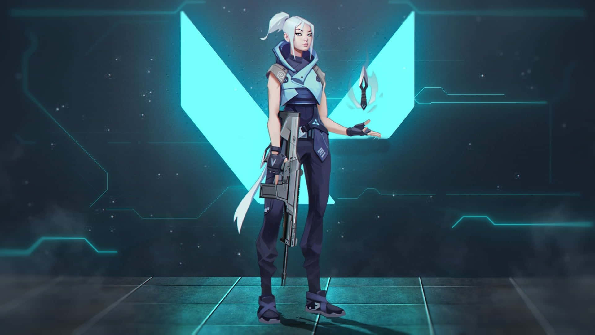 4K HD Valorant, futuristic anime character, white hair, Full HD Desktop Wallpaper