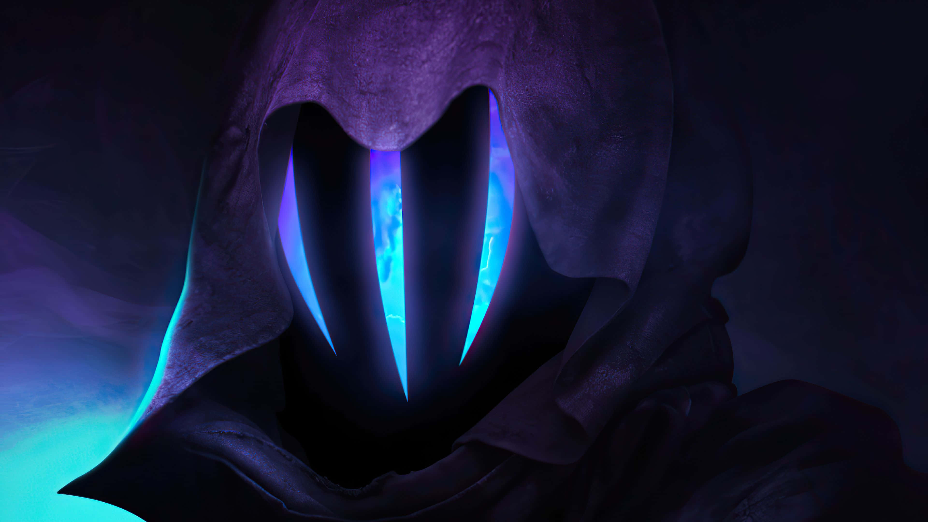 4K HD Valorant, hooded figure, glowing blue fangs, 4K Desktop Wallpaper