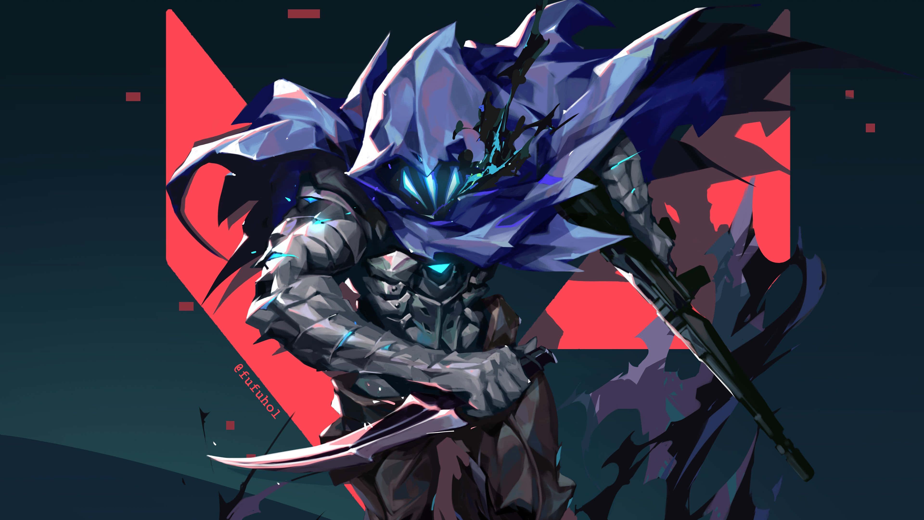 4K HD Valorant, glowing blue eyes, flowing cape, 4K Desktop Wallpaper