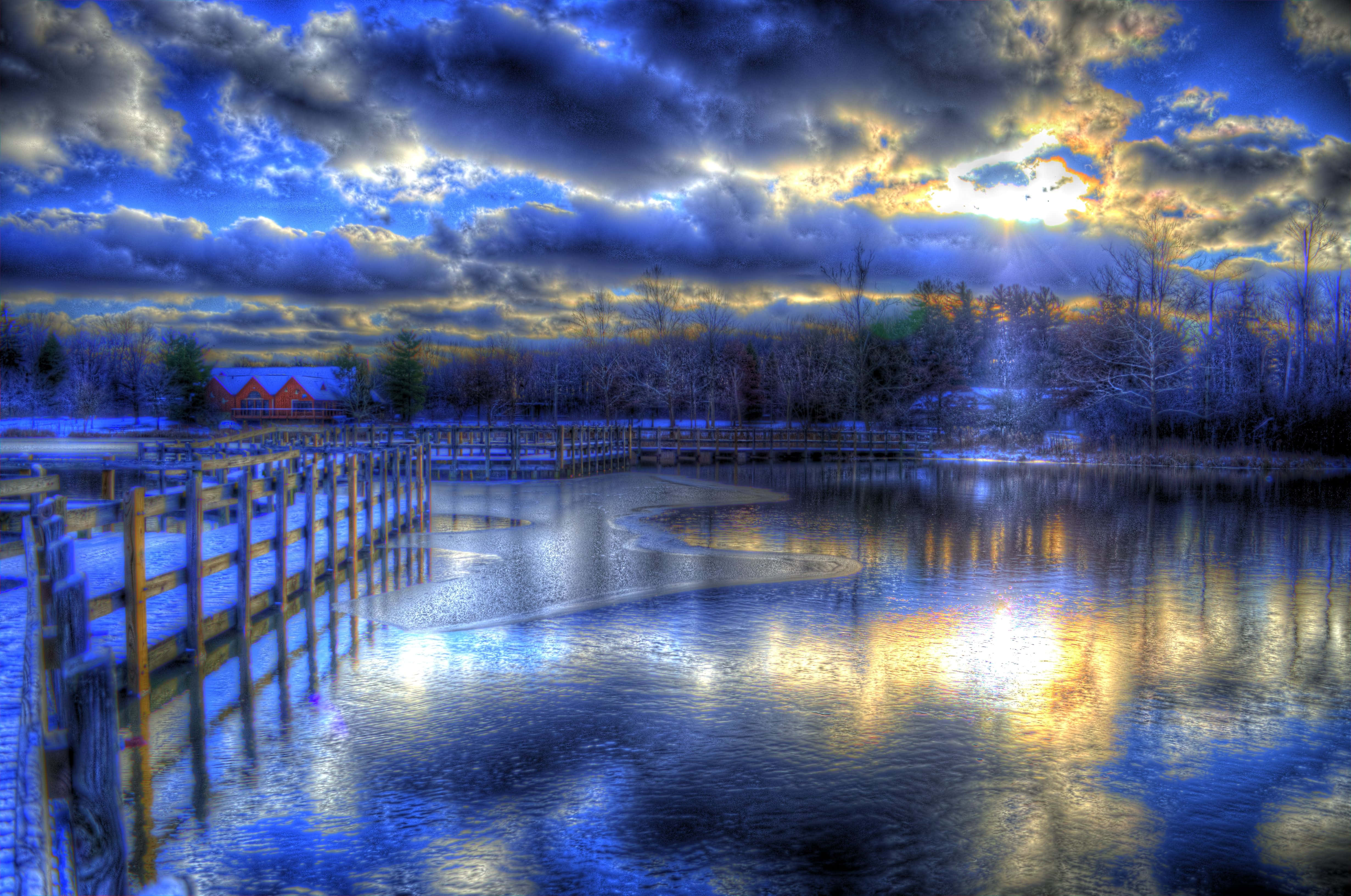 4K HDR, sunset, frozen lake, 4K Desktop Wallpaper