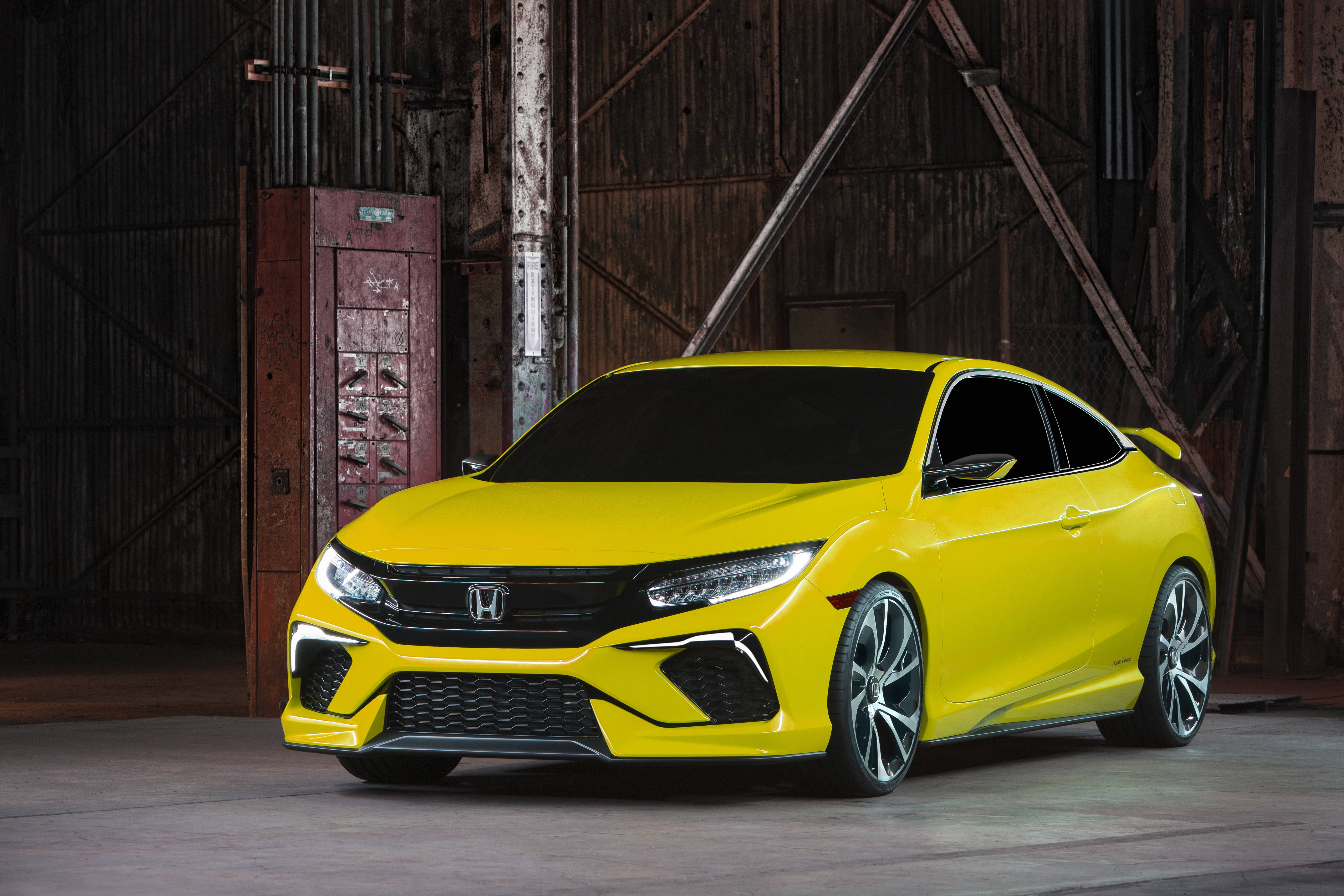 4K Honda Civic, yellow, sports coupe, 5K Desktop Wallpaper