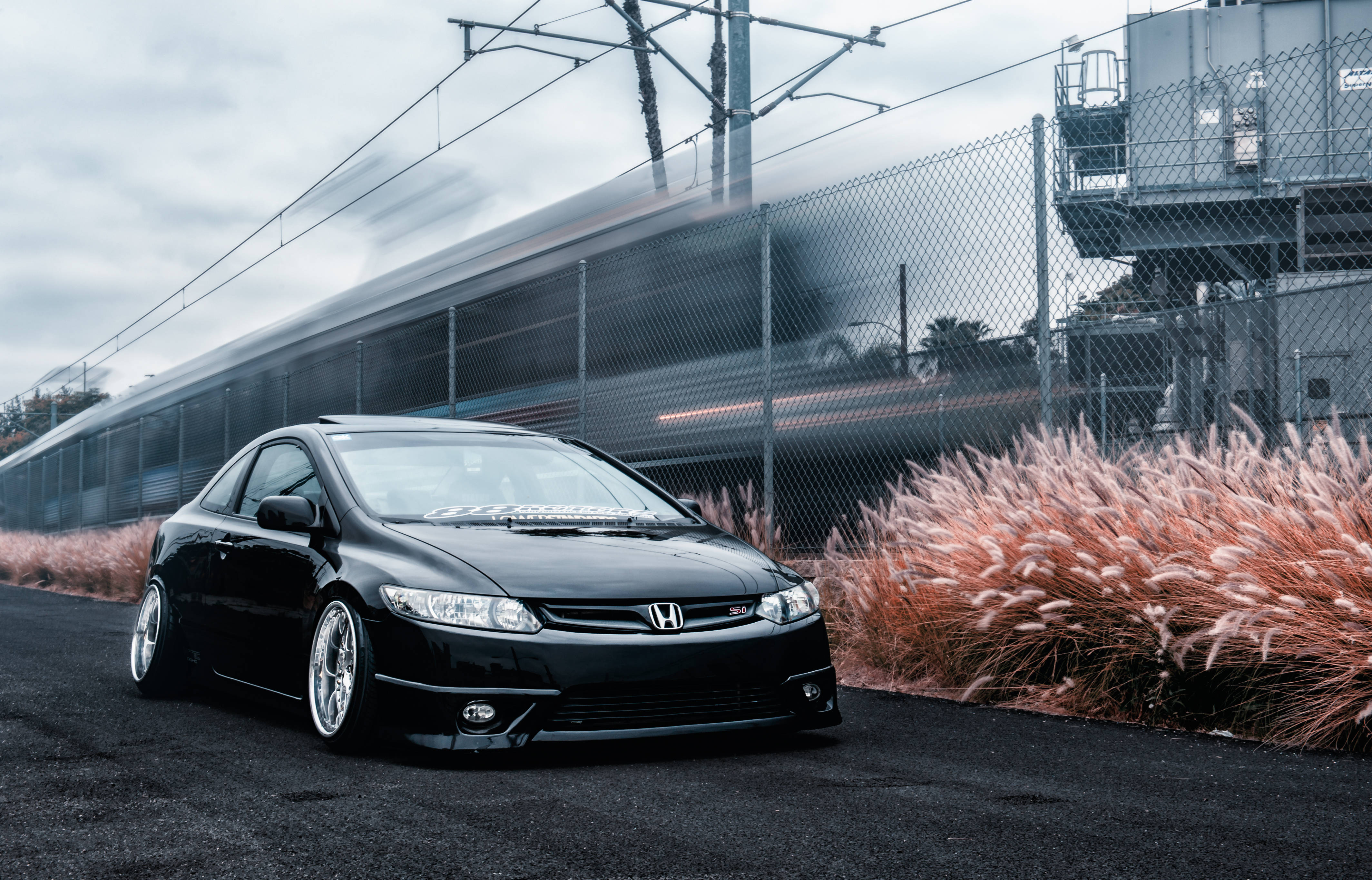 4K Honda Civic, black, modified Honda coupe, 4K Desktop Wallpaper