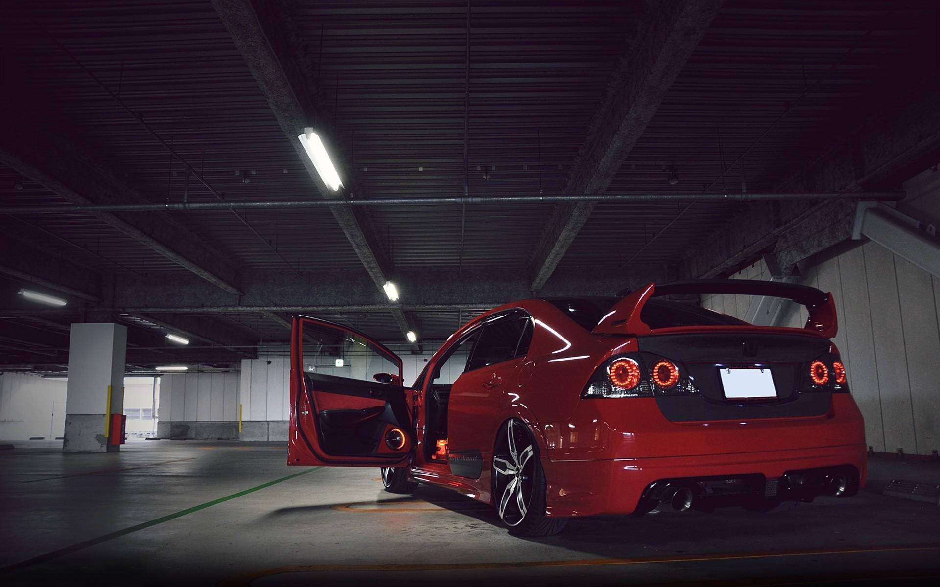 4K Honda Civic, red, glossy red, Full HD Desktop Wallpaper