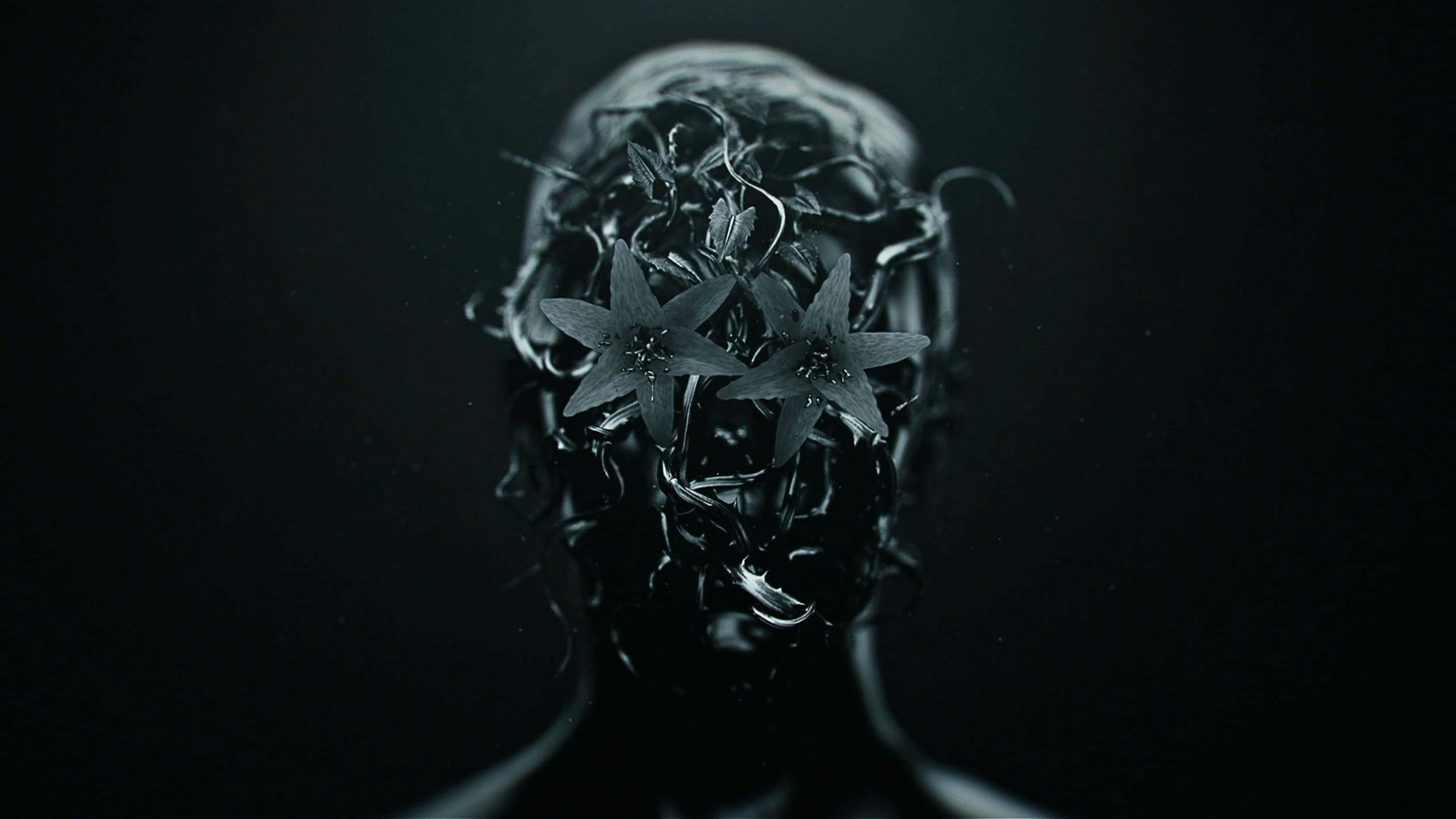 black and white image, woman's head, dark vines, 4K Desktop Wallpaper