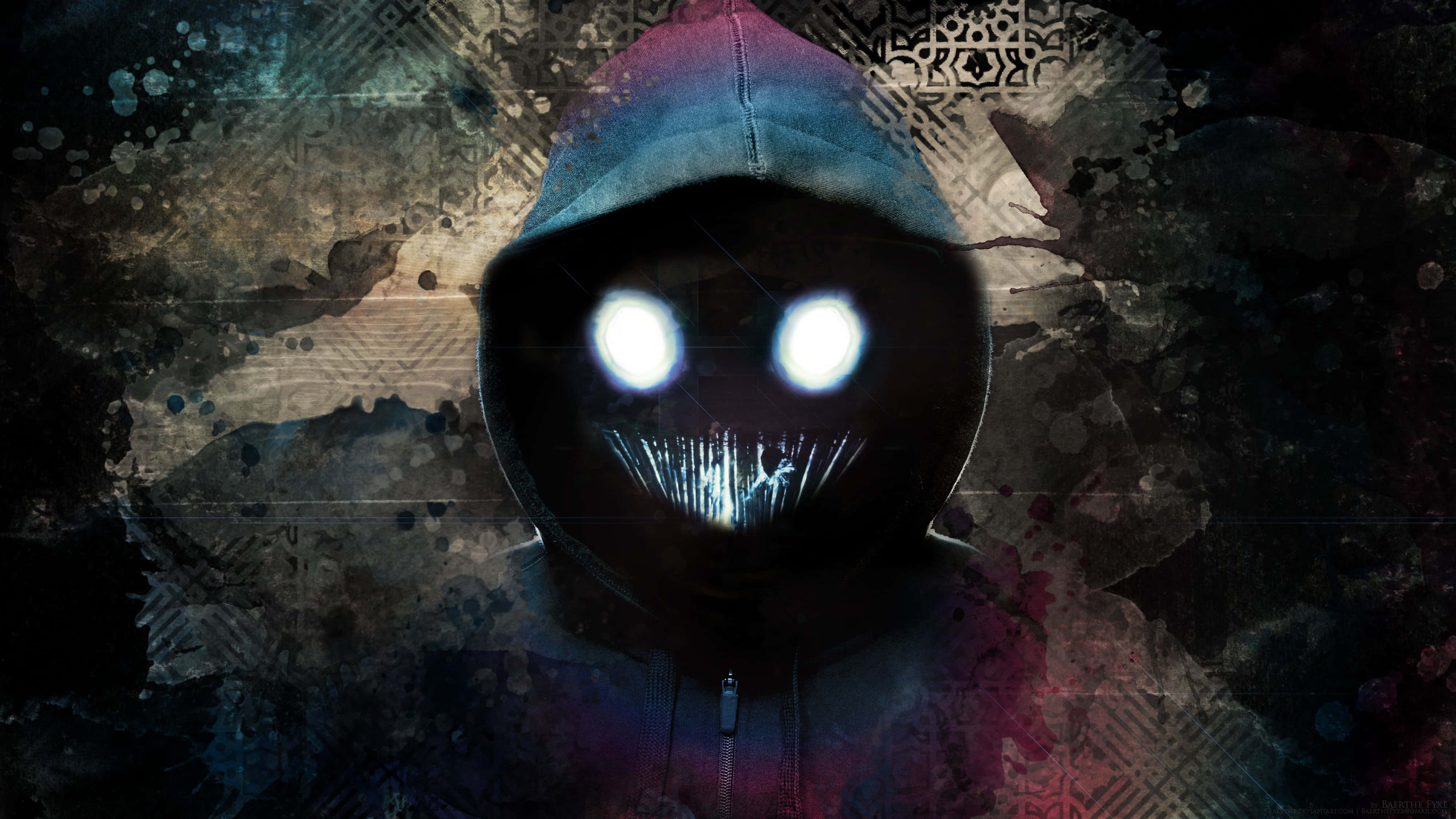 4K Horror, hooded figure, glowing white eyes, 4K Desktop Wallpaper