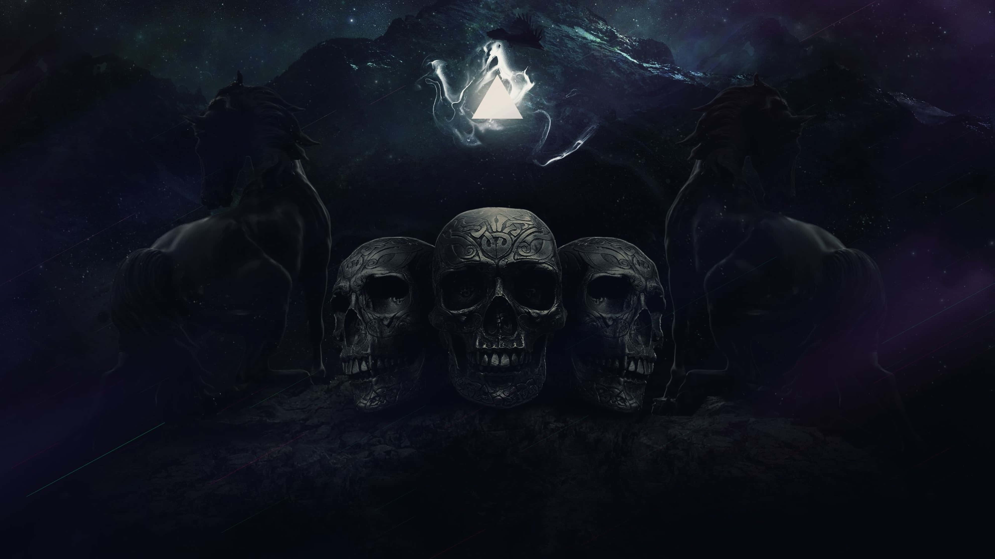 4K Horror, cosmic mountainous void, glowing triangular portal, 4K Desktop Wallpaper