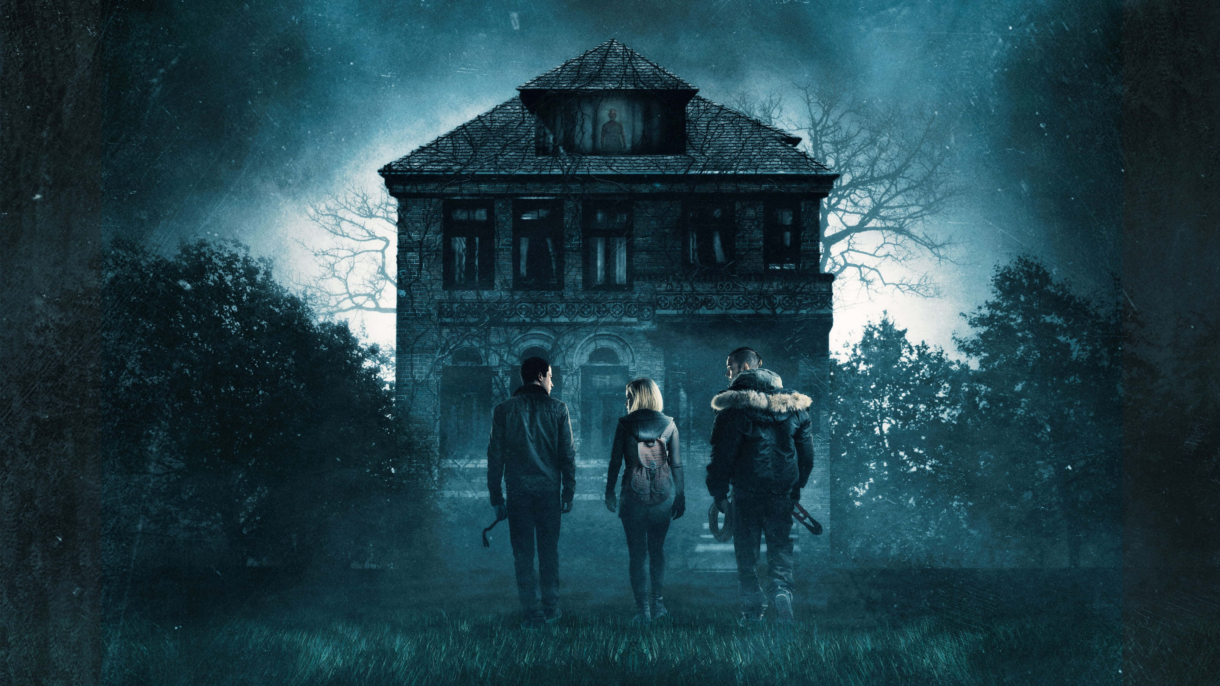 4K Horror, haunted mansion, stormy night sky, 4K Desktop Wallpaper
