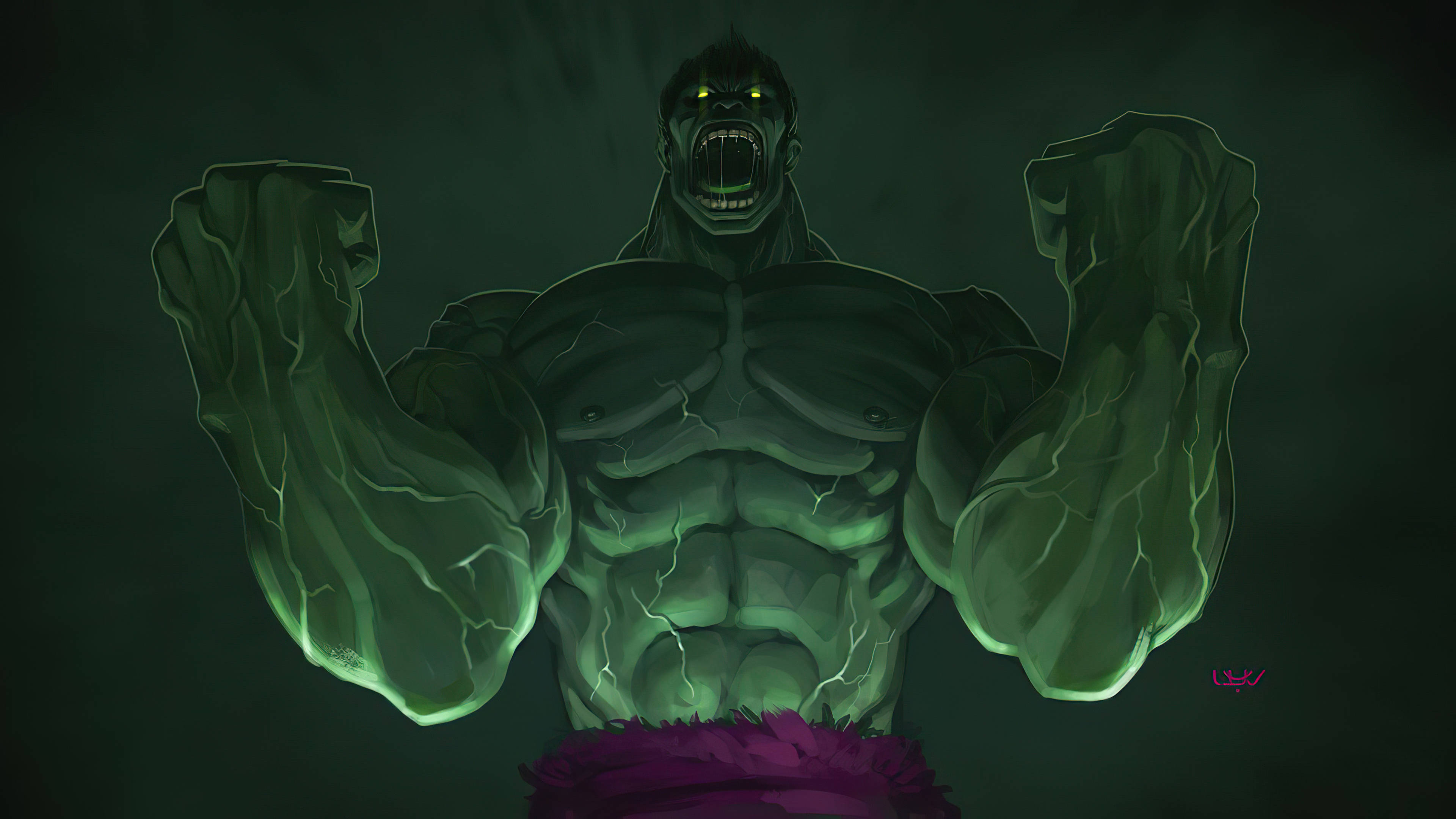 Hulk, green Hulk, glowing eyes, 4K Desktop Wallpaper