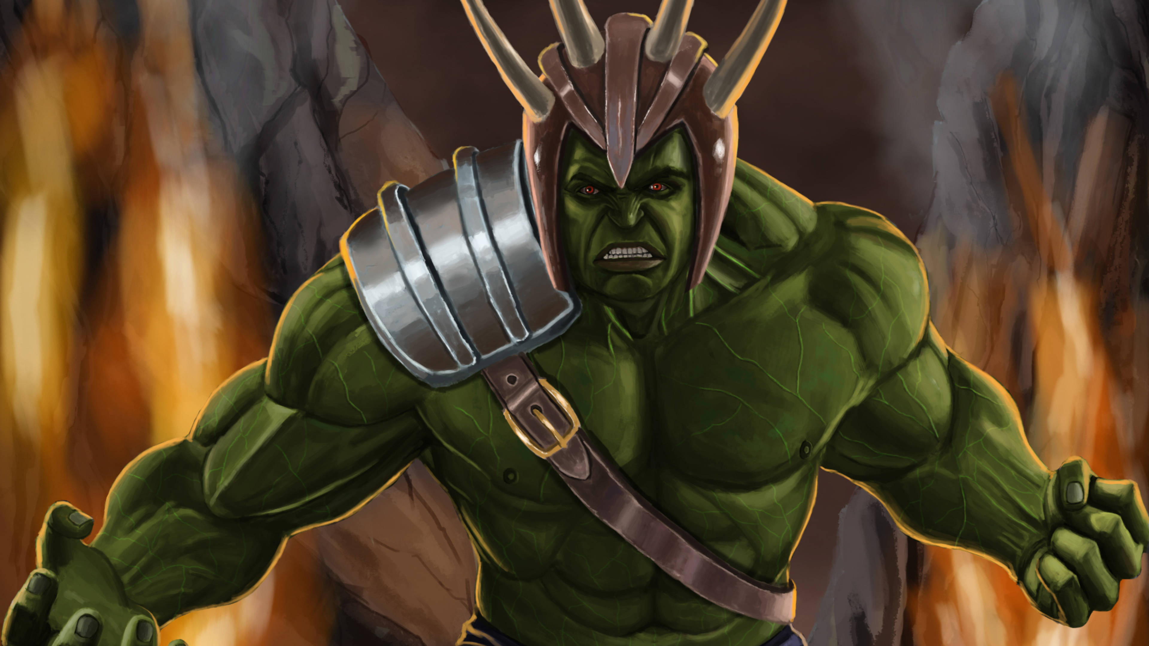 Hulk, green Hulk, horned helmet, 4K Desktop Wallpaper