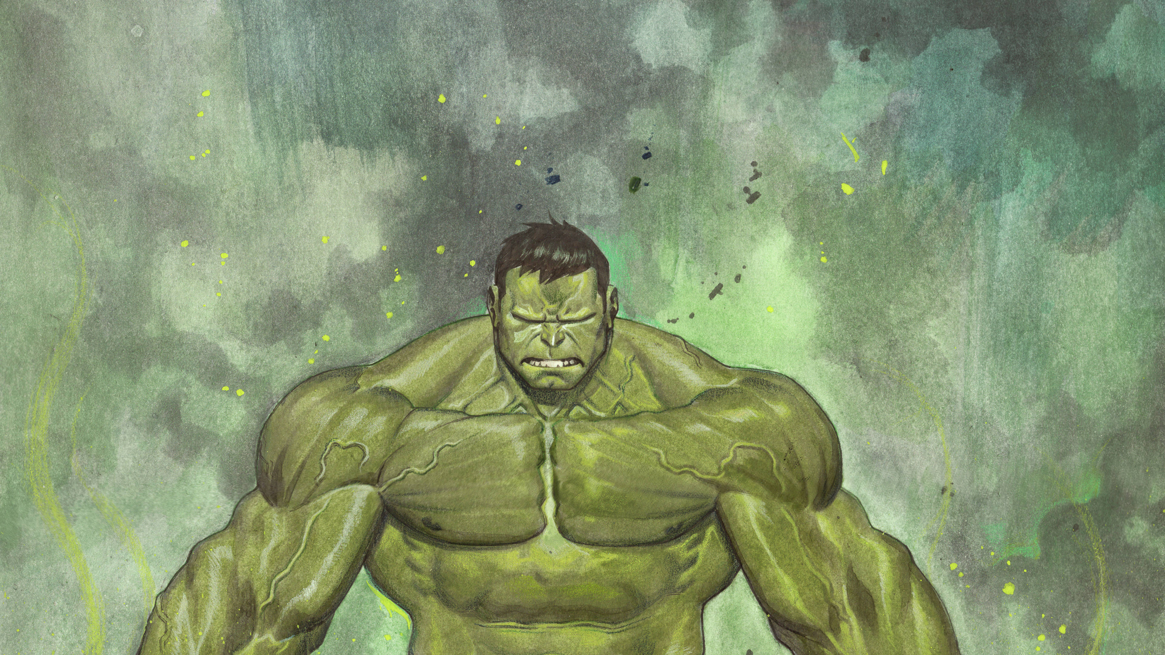 Hulk, green Hulk, stormy green and gray background, 4K Desktop Wallpaper
