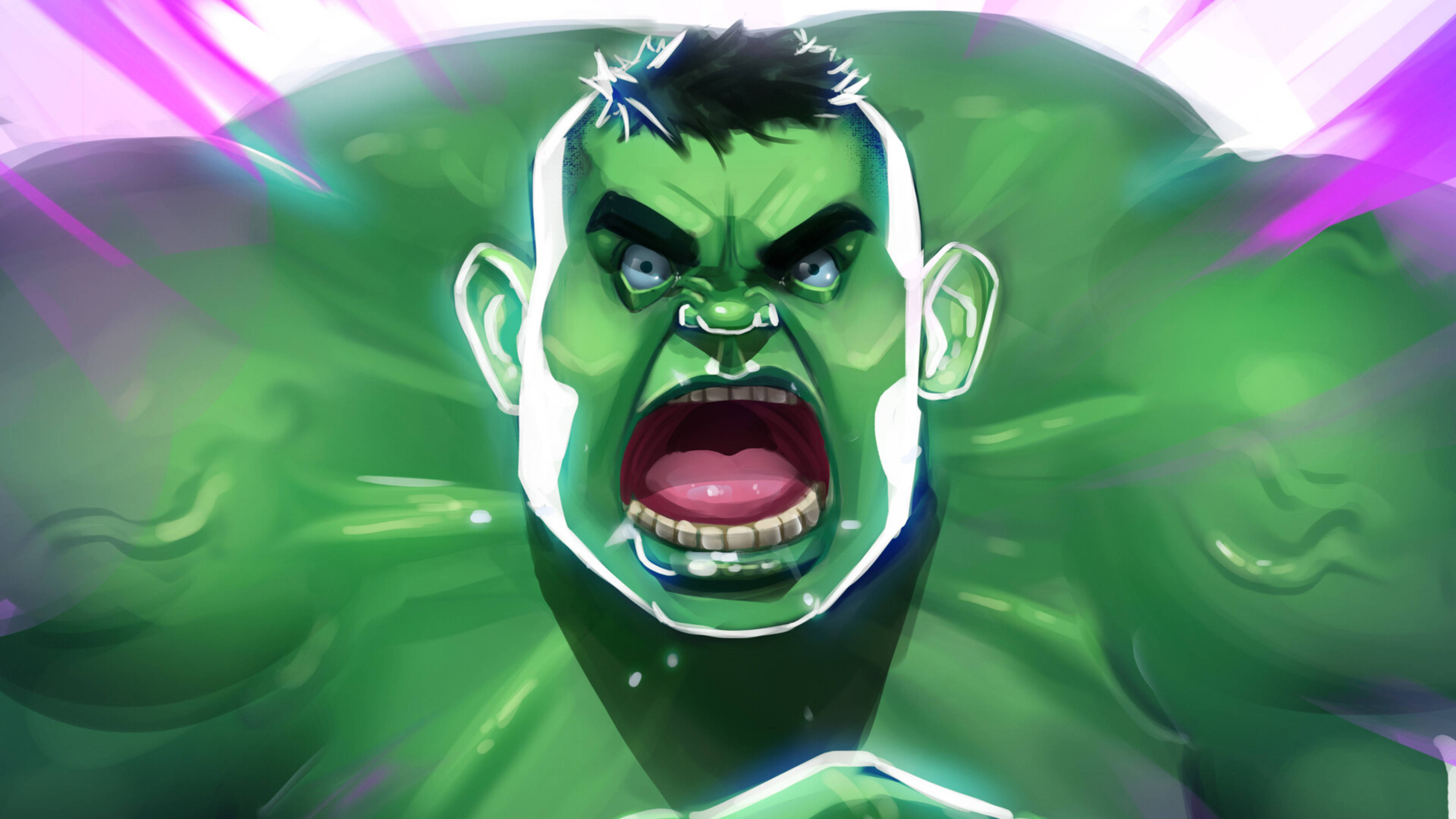 Hulk, green Hulk, glowing purple energy, 4K Desktop Wallpaper
