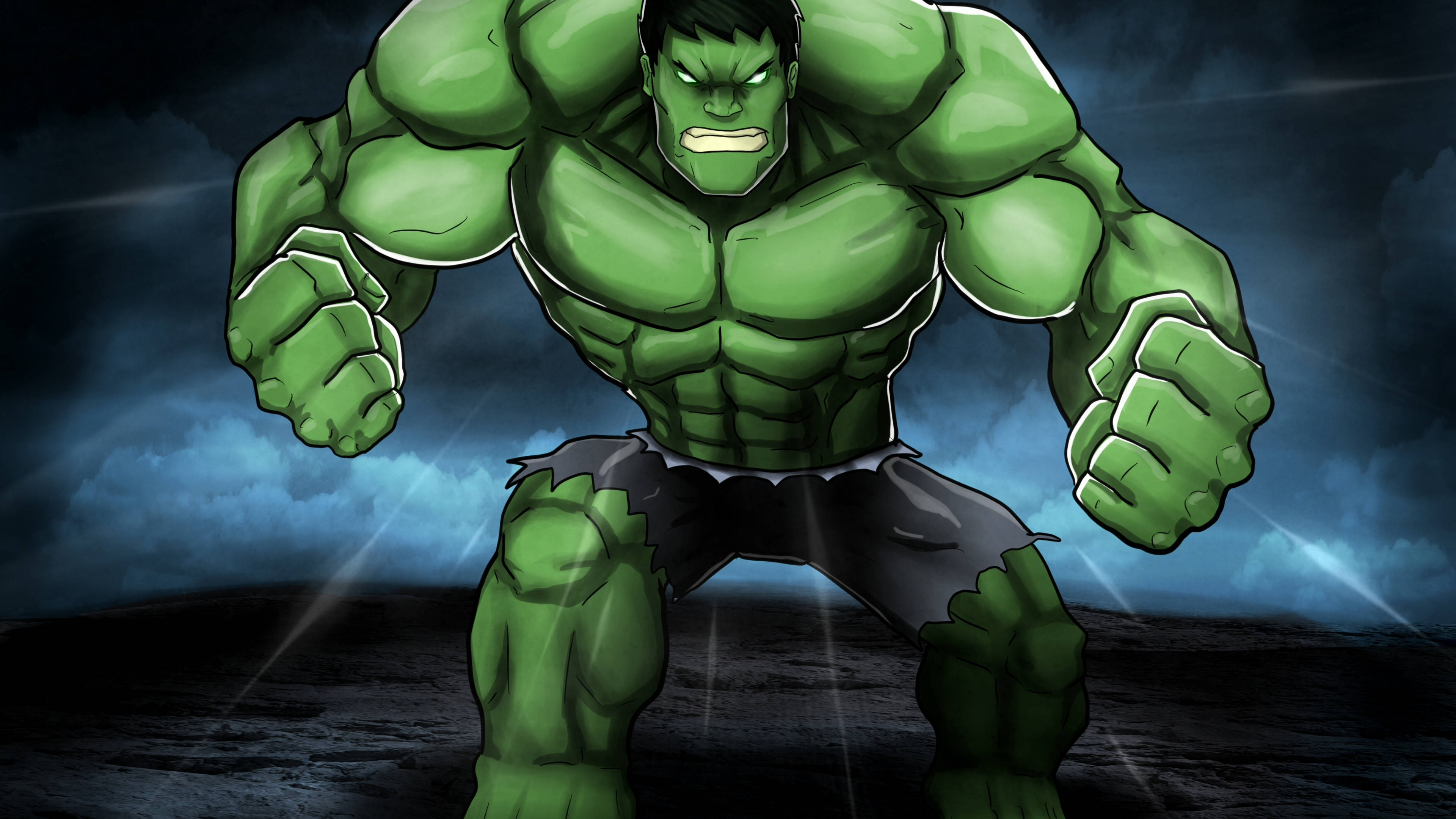 Hulk, 4K Hulk, muscled comic drawing, 4K Desktop Wallpaper