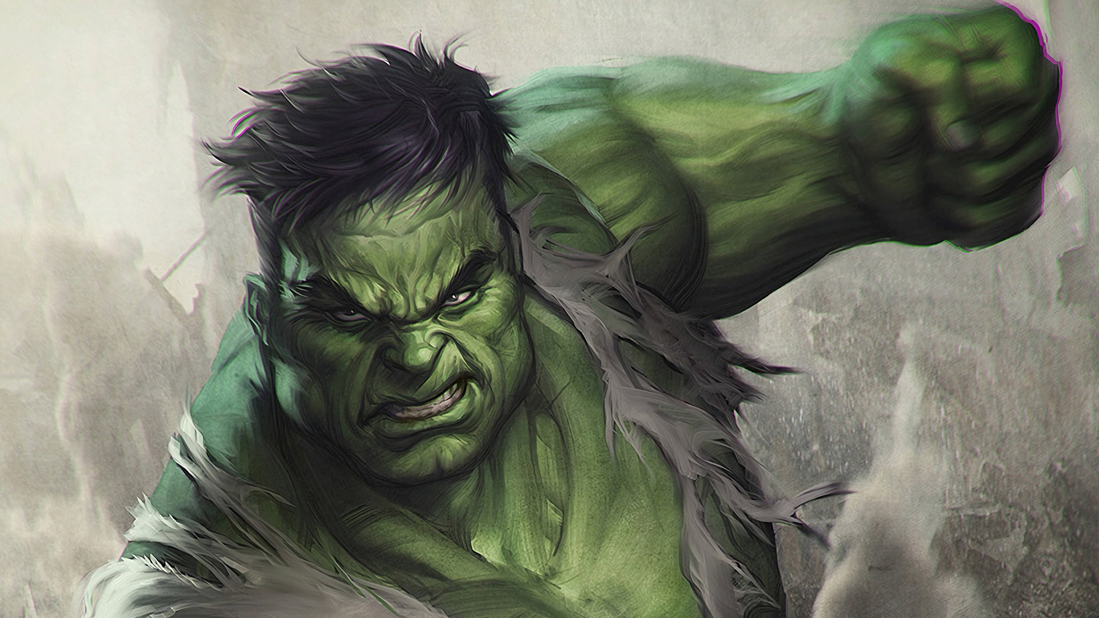 Hulk, green muscles, crumbling concrete environment, 4K Desktop Wallpaper