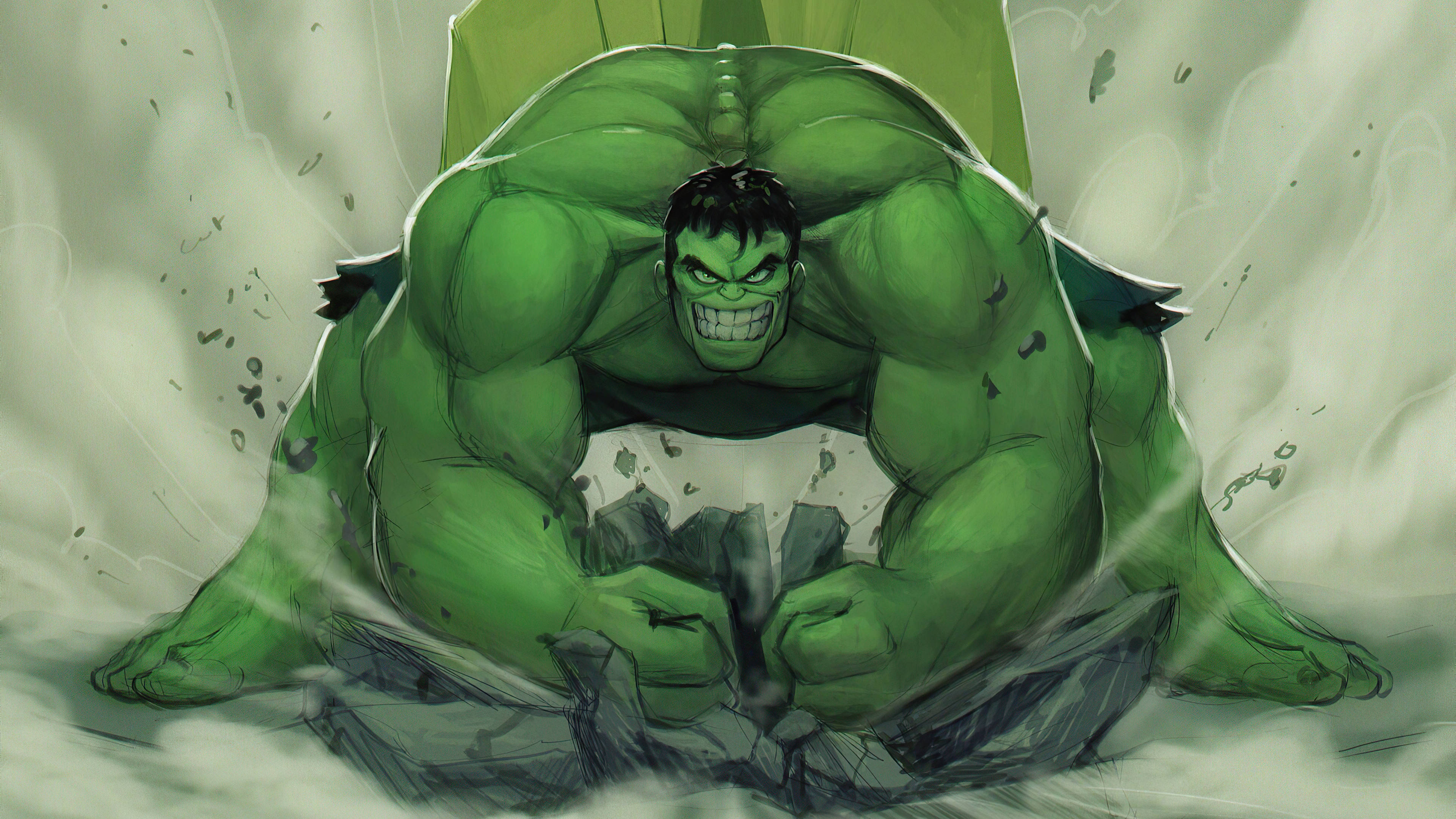 Hulk, green fury, stone, 4K Desktop Wallpaper
