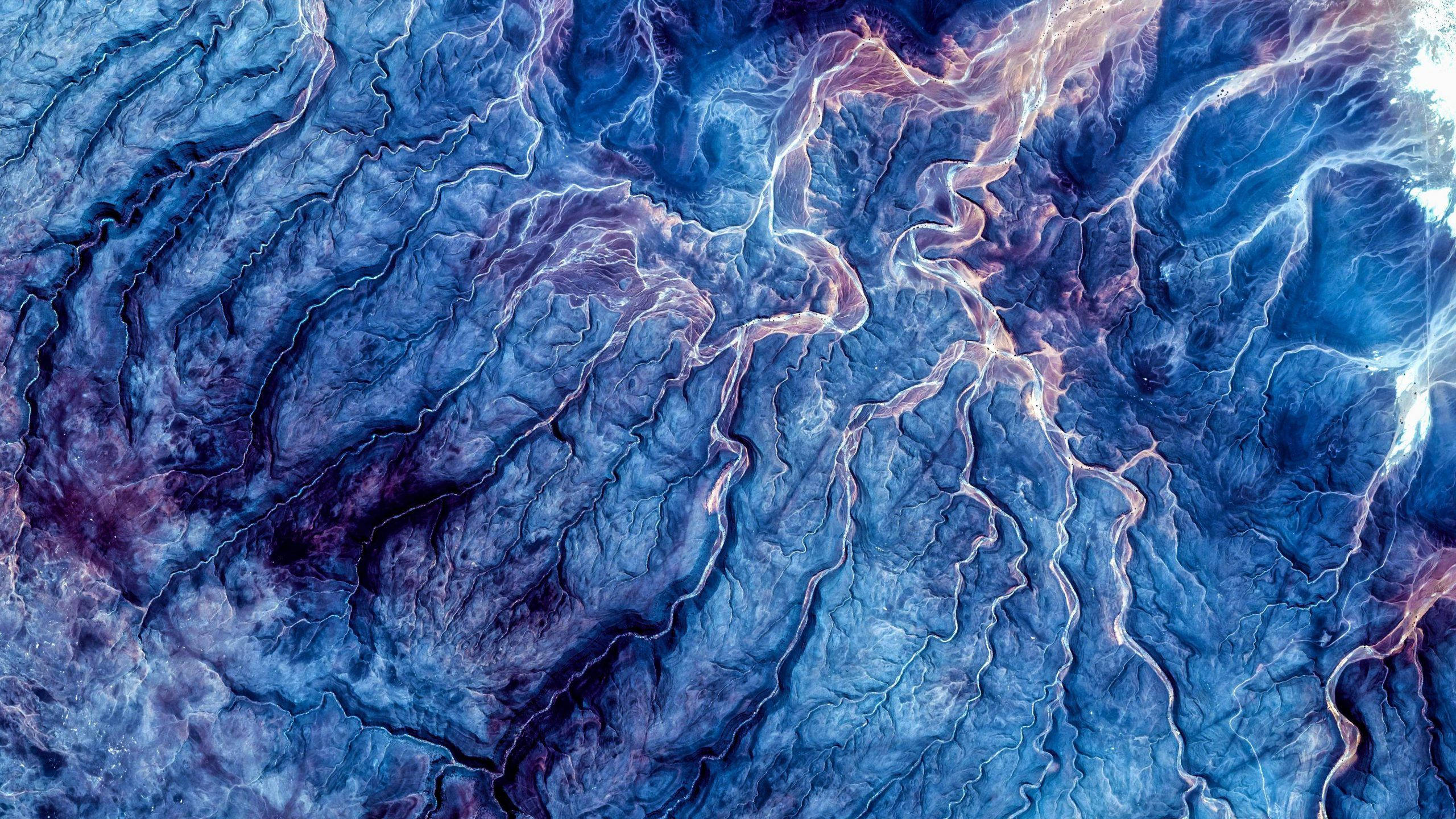 4K iPad, blue wave art, swirling blue and purple terrain, 2K Desktop Wallpaper